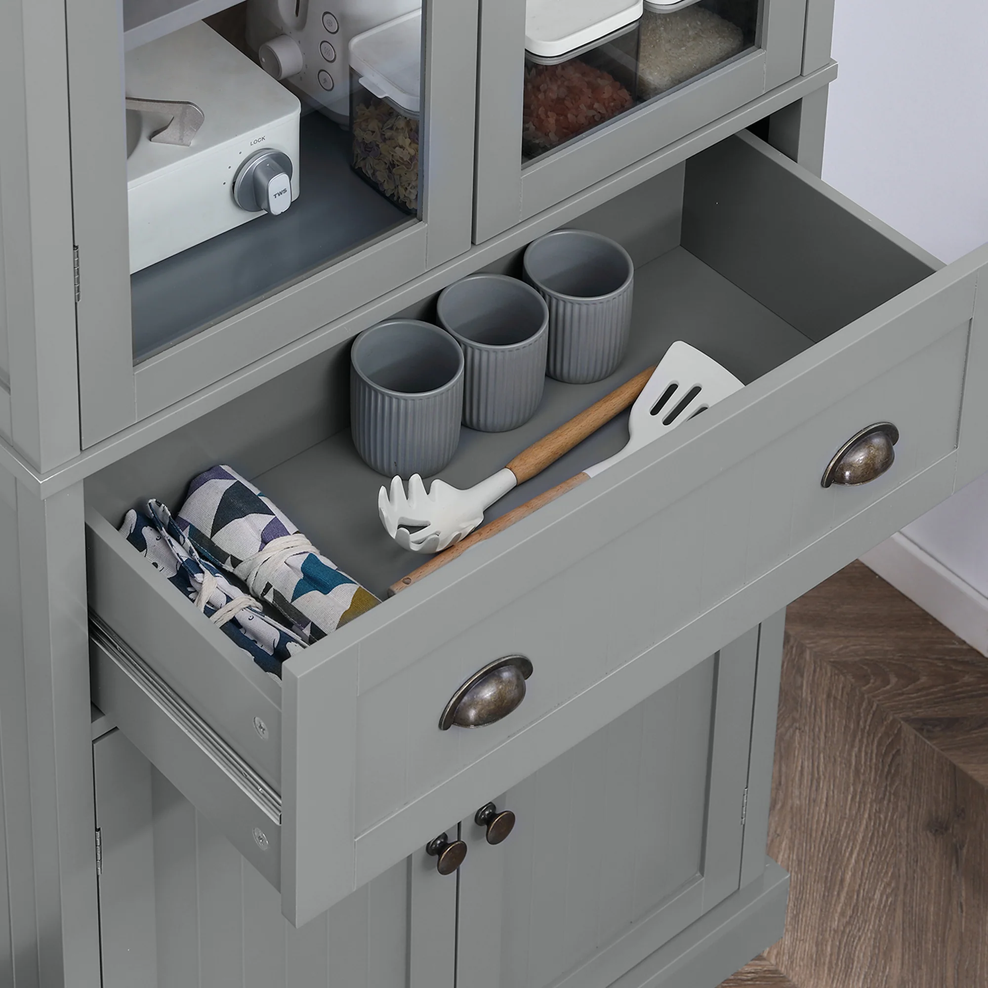 HOMCOM Tall Kitchen Cupboard, 5-tier Storage Cabinet with Adjustable Shelves - Image 8