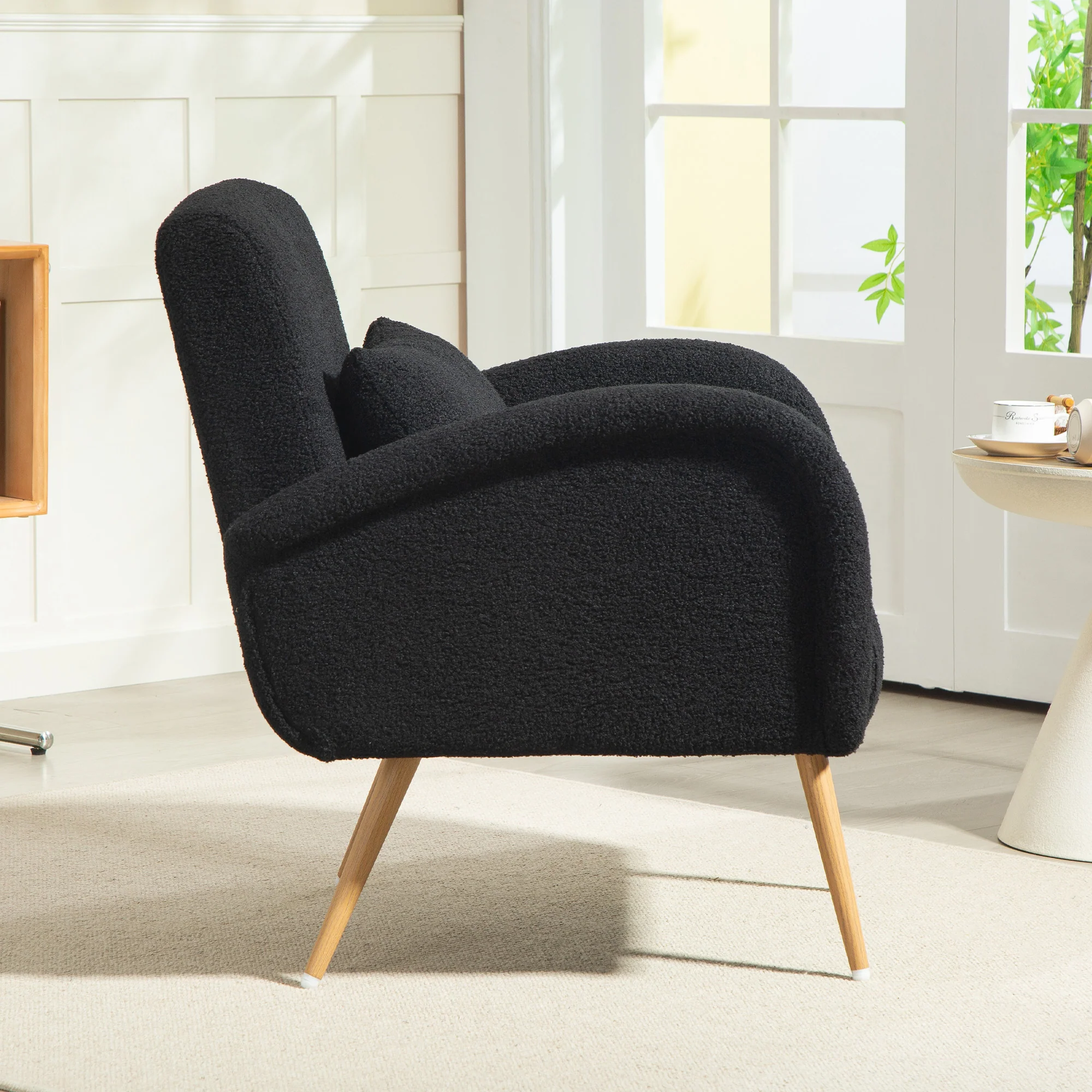 HOMCOM Teddy Fleece Upholstered Accent Chair with Metal Legs, Black - Image 10