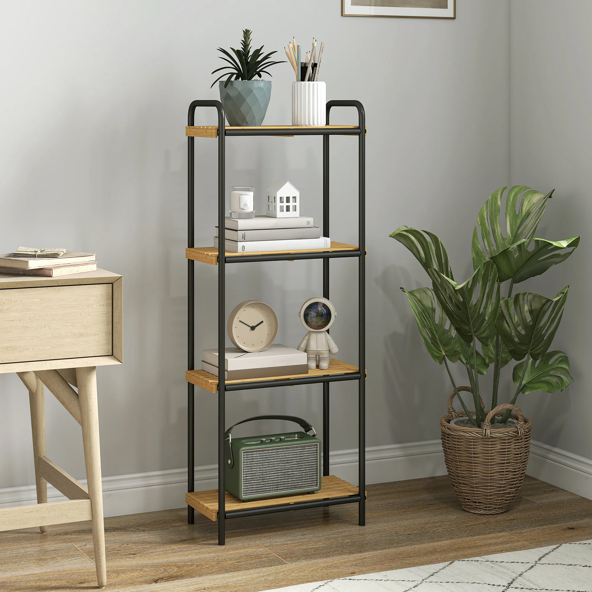 HOMCOM Tier Bamboo Bathroom Shelf, Freestanding Shelving Unit - Image 18