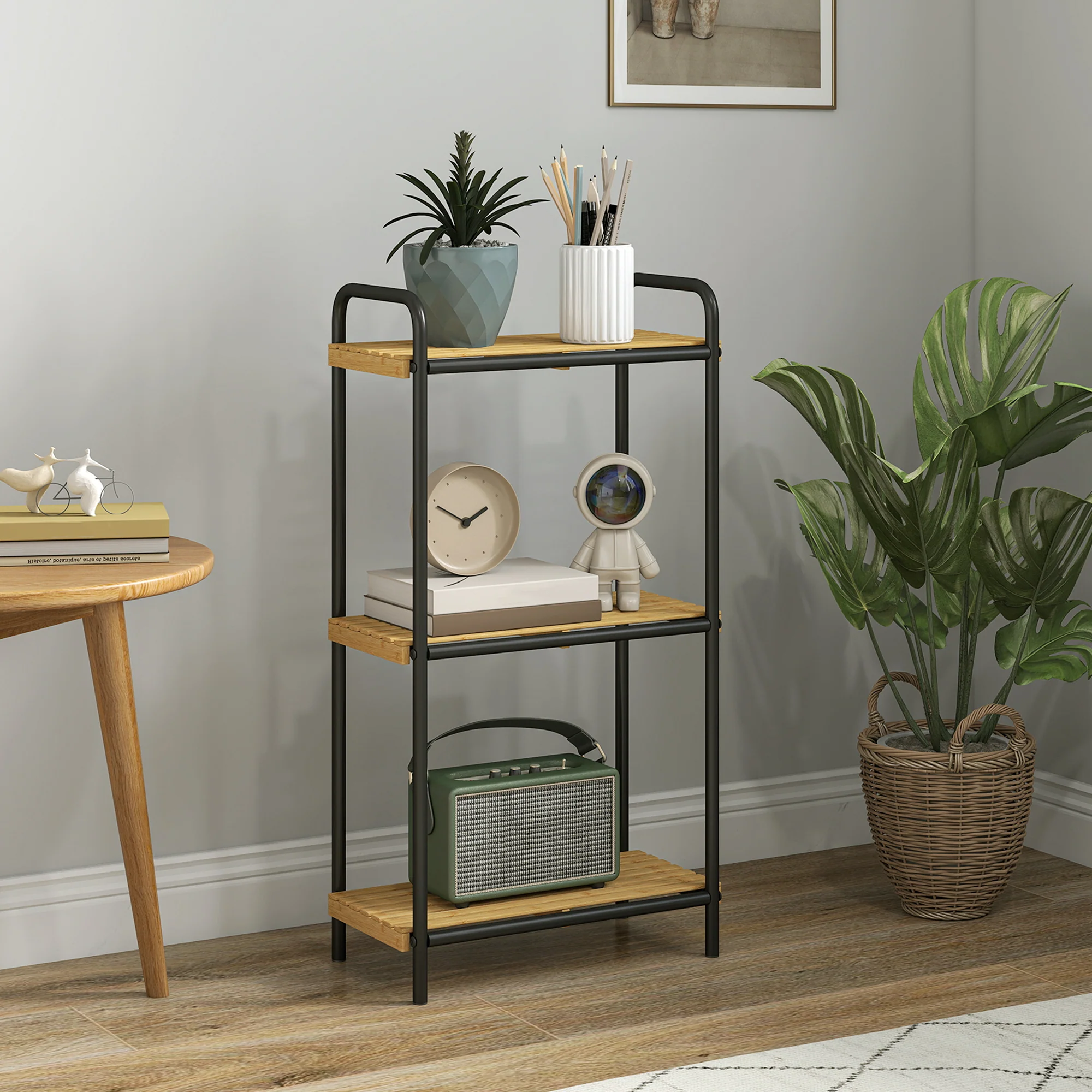 HOMCOM Tier Bamboo Bathroom Shelf, Freestanding Shelving Unit - Image 9