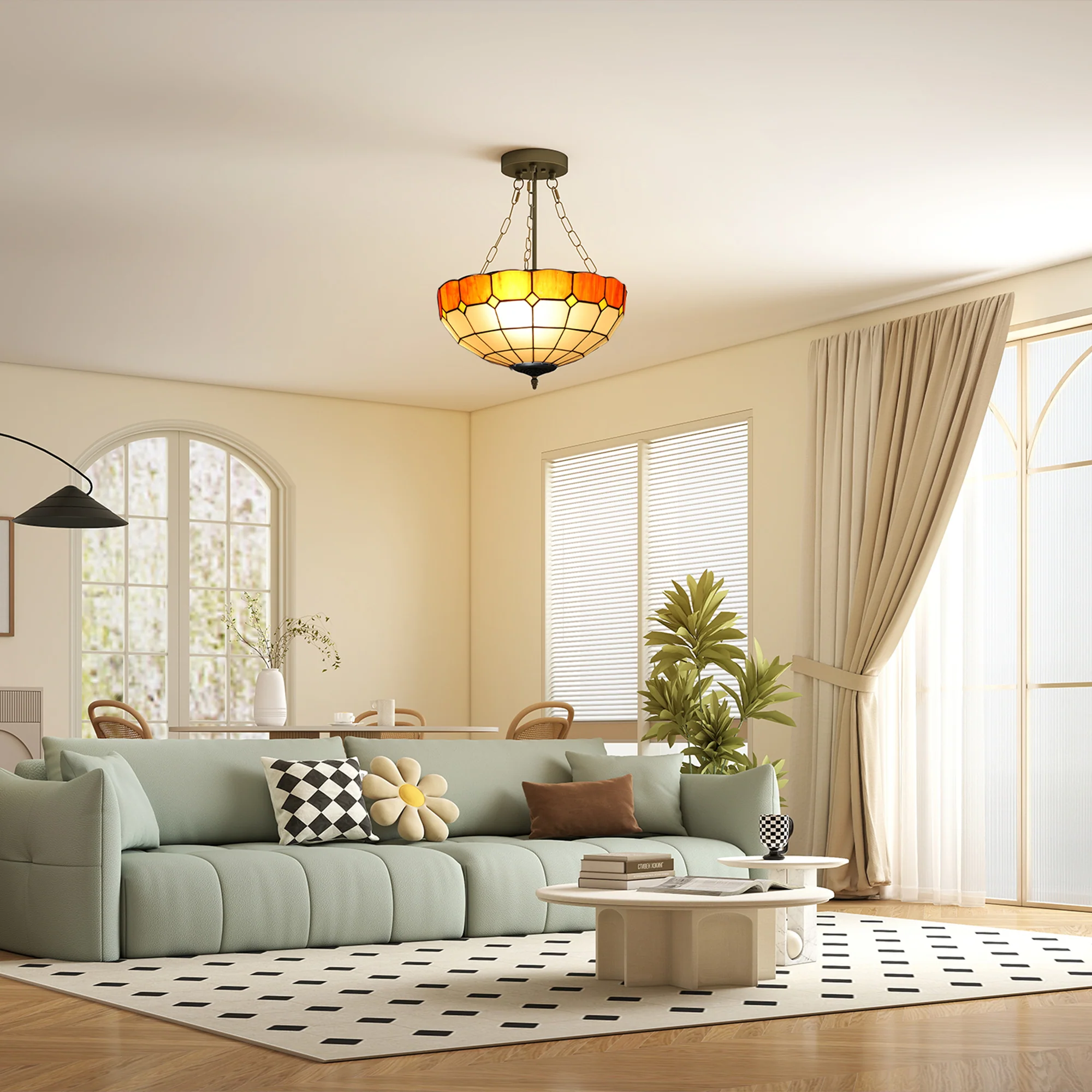 HOMCOM Tiffany Style Ceiling Light, Vintage Chandelier With 3 E27 Sockets - Image 2