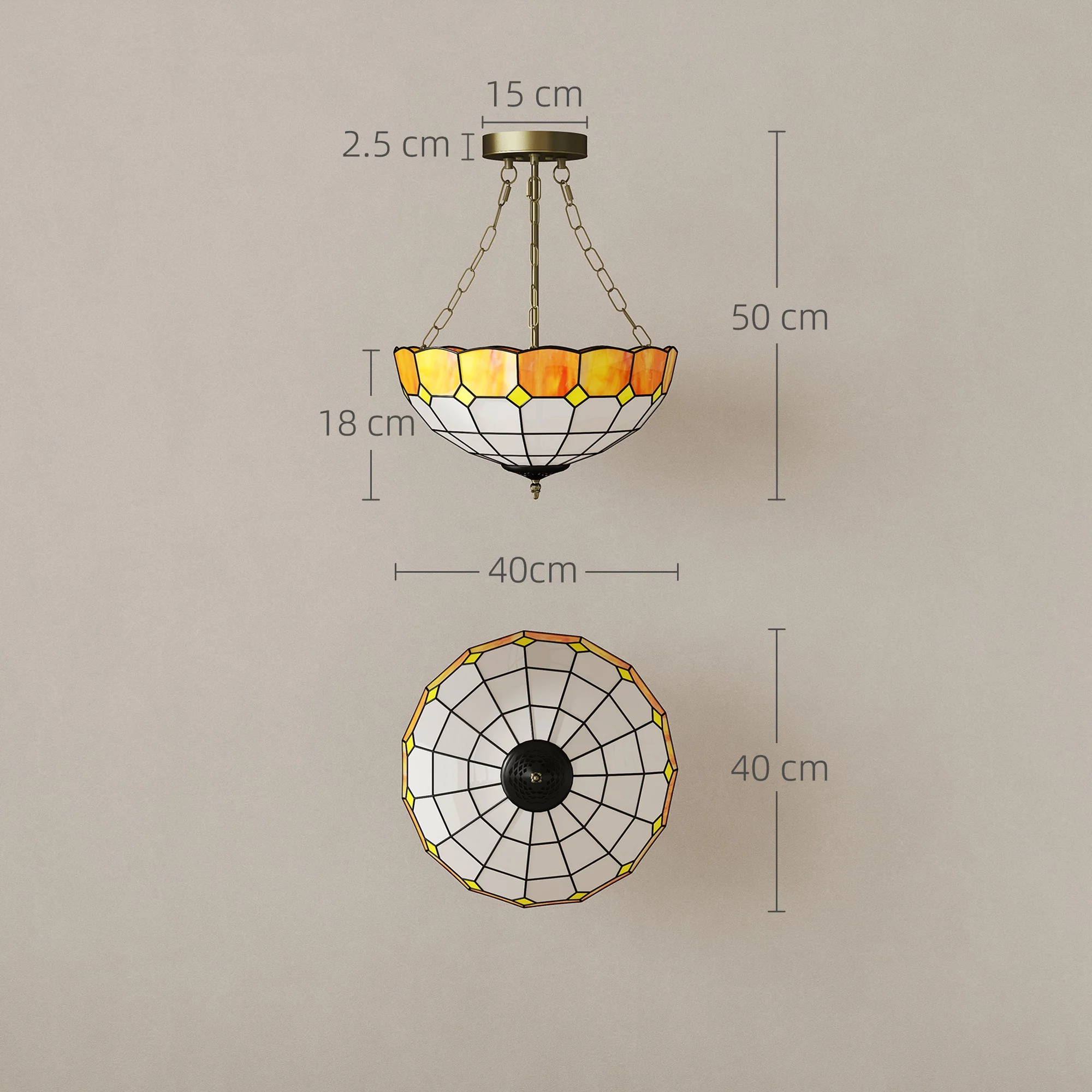 HOMCOM Tiffany Style Ceiling Light, Vintage Chandelier With 3 E27 Sockets - Image 5