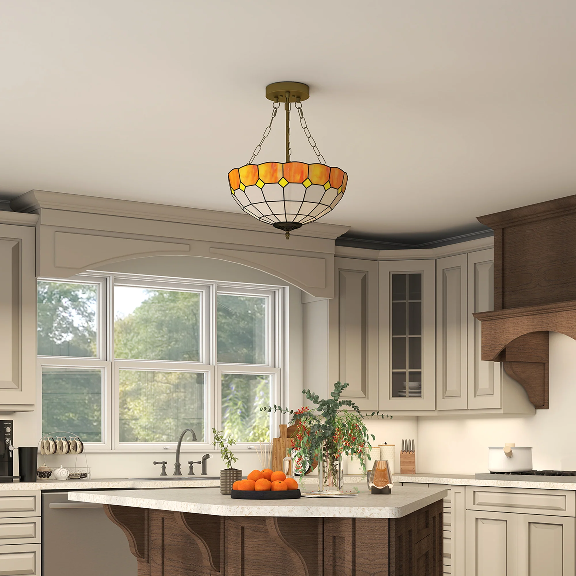 HOMCOM Tiffany Style Ceiling Light, Vintage Chandelier With 3 E27 Sockets - Image 7