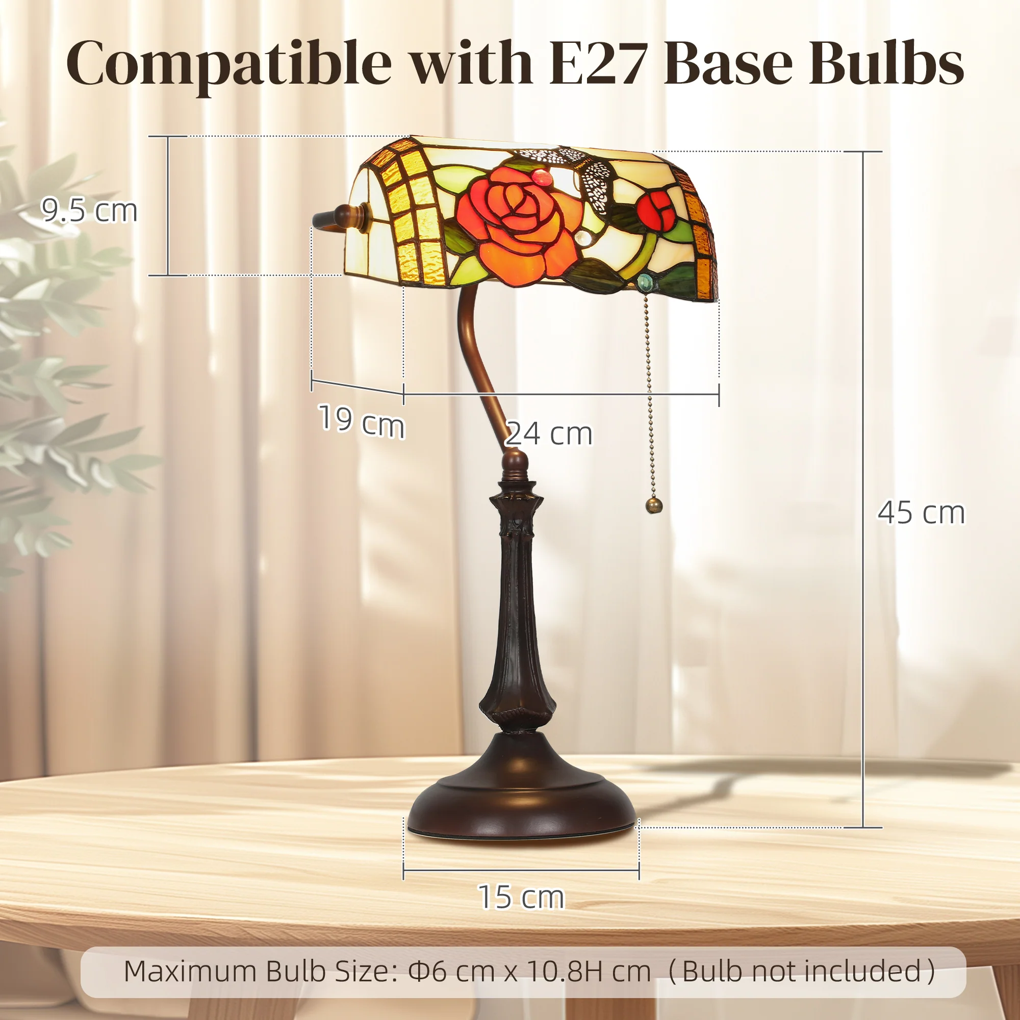 HOMCOM Tiffany-Style Stained Glass Table Lamp, Handcrafted Antique Bedside - Image 5