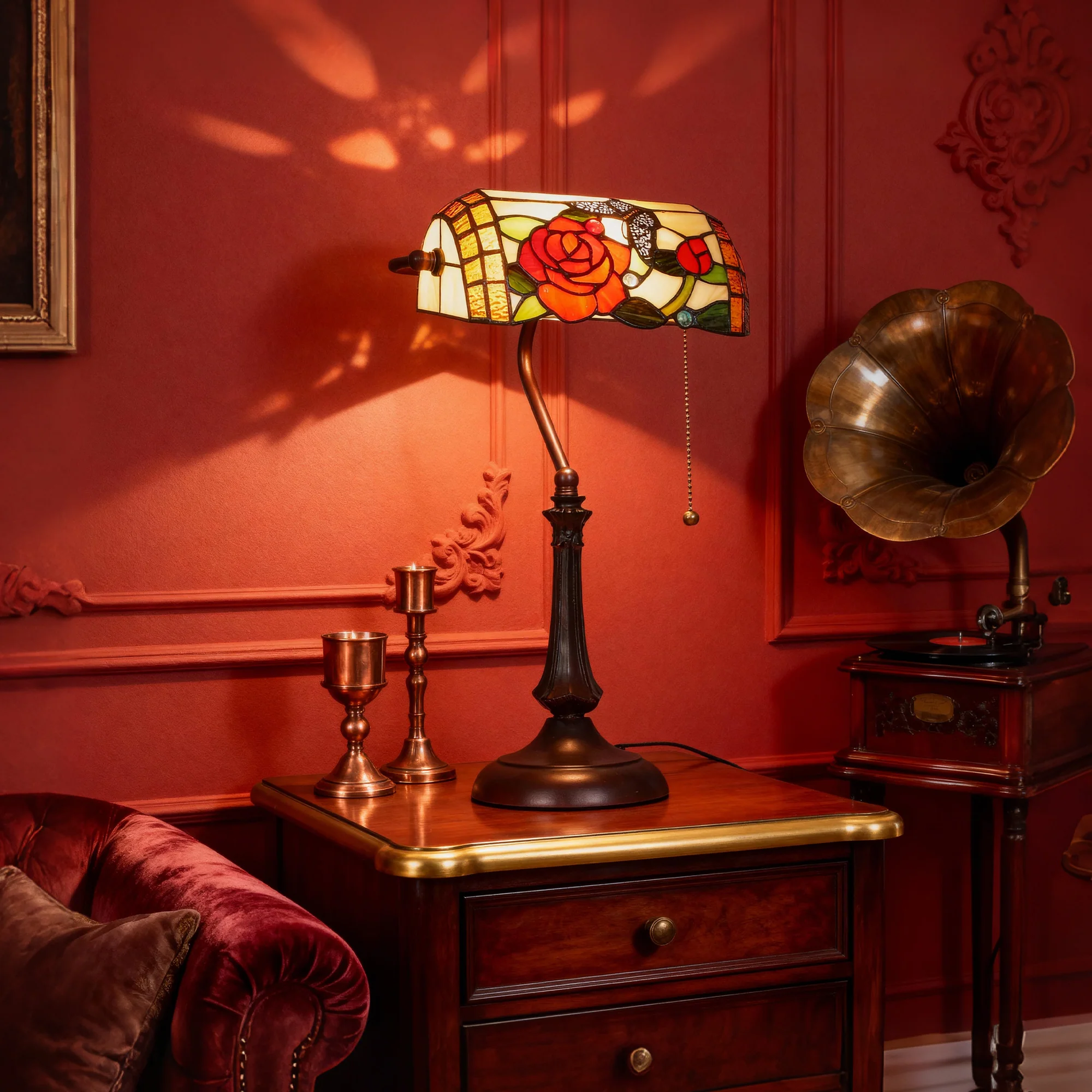 HOMCOM Tiffany-Style Stained Glass Table Lamp, Handcrafted Antique Bedside - Image 8