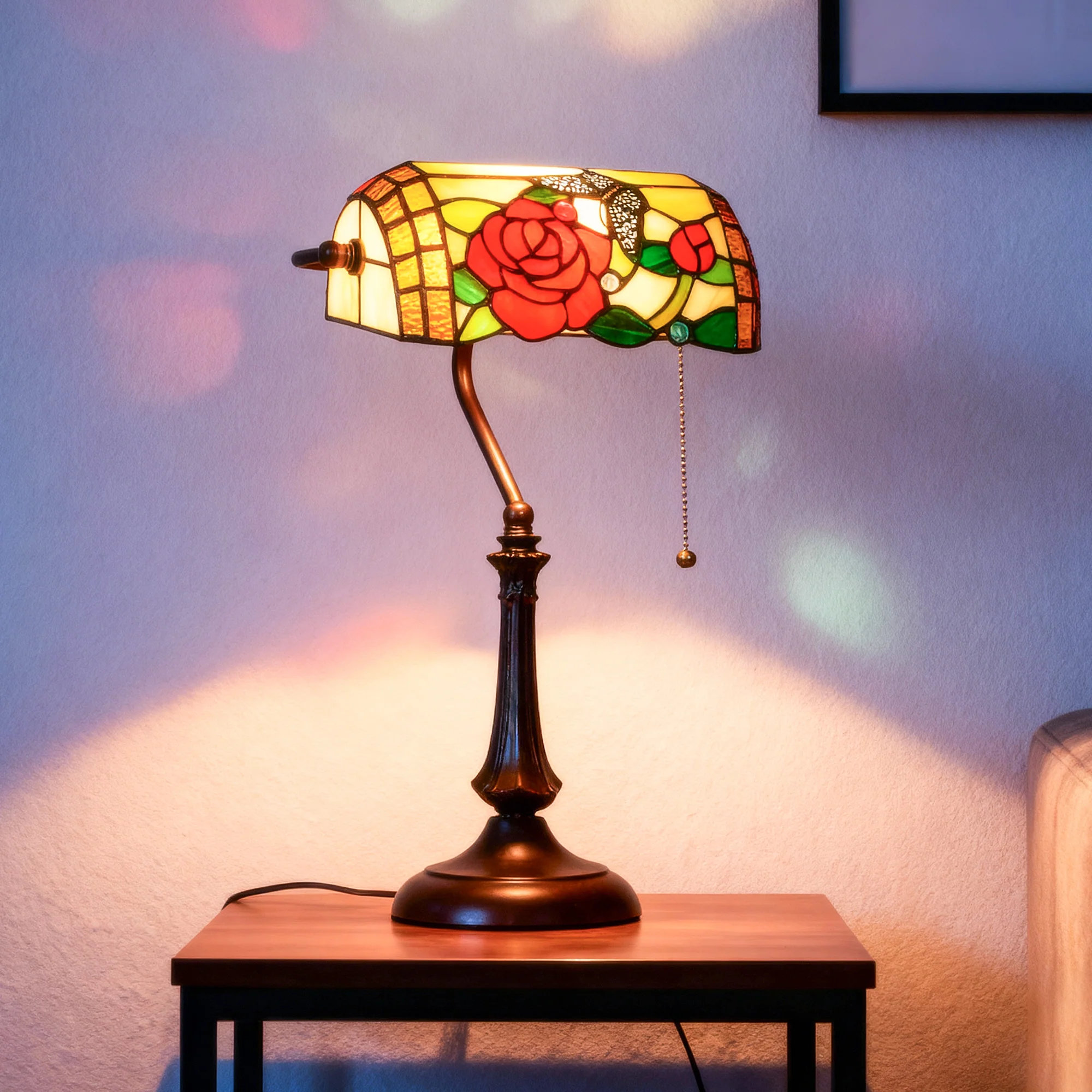 HOMCOM Tiffany-Style Stained Glass Table Lamp, Handcrafted Antique Bedside - Image 9