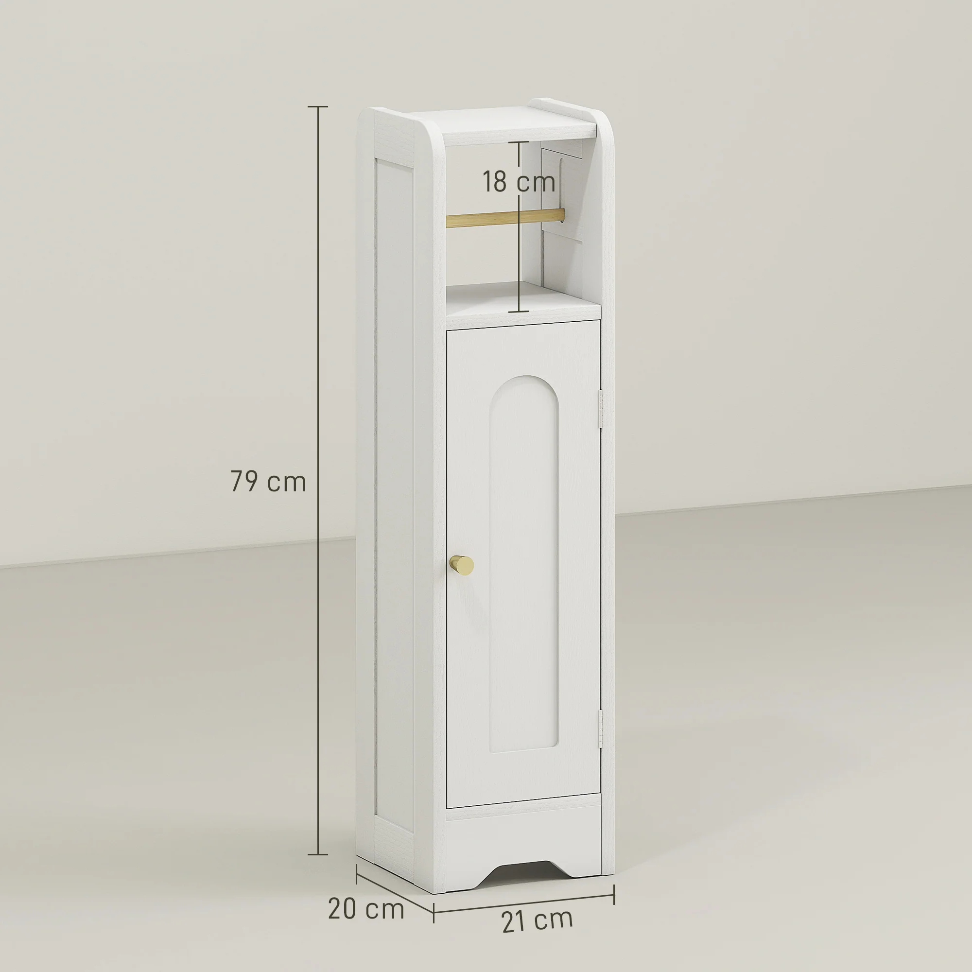 HOMCOM Toilet Roll Holder Slim Bathroom Cabinet with Adjustable Shelf White - Image 5