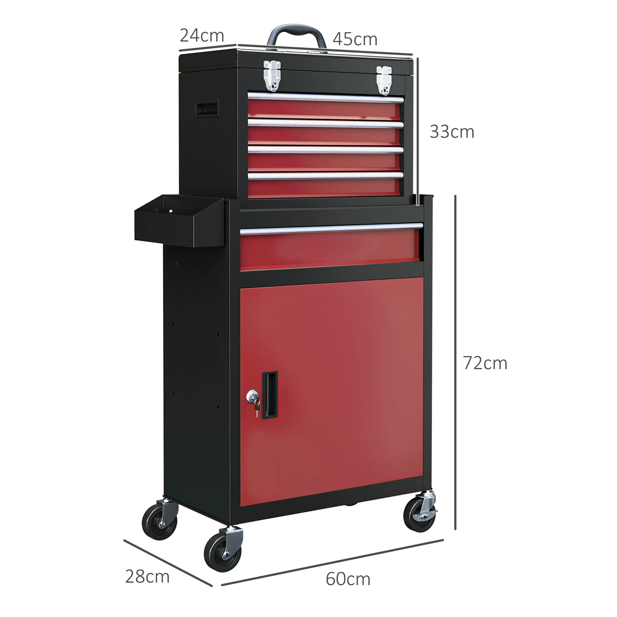 HOMCOM Tool Cabinet on Wheels with 5 Drawers Top Tool Chest Roller Cabinet Combo - Image 5