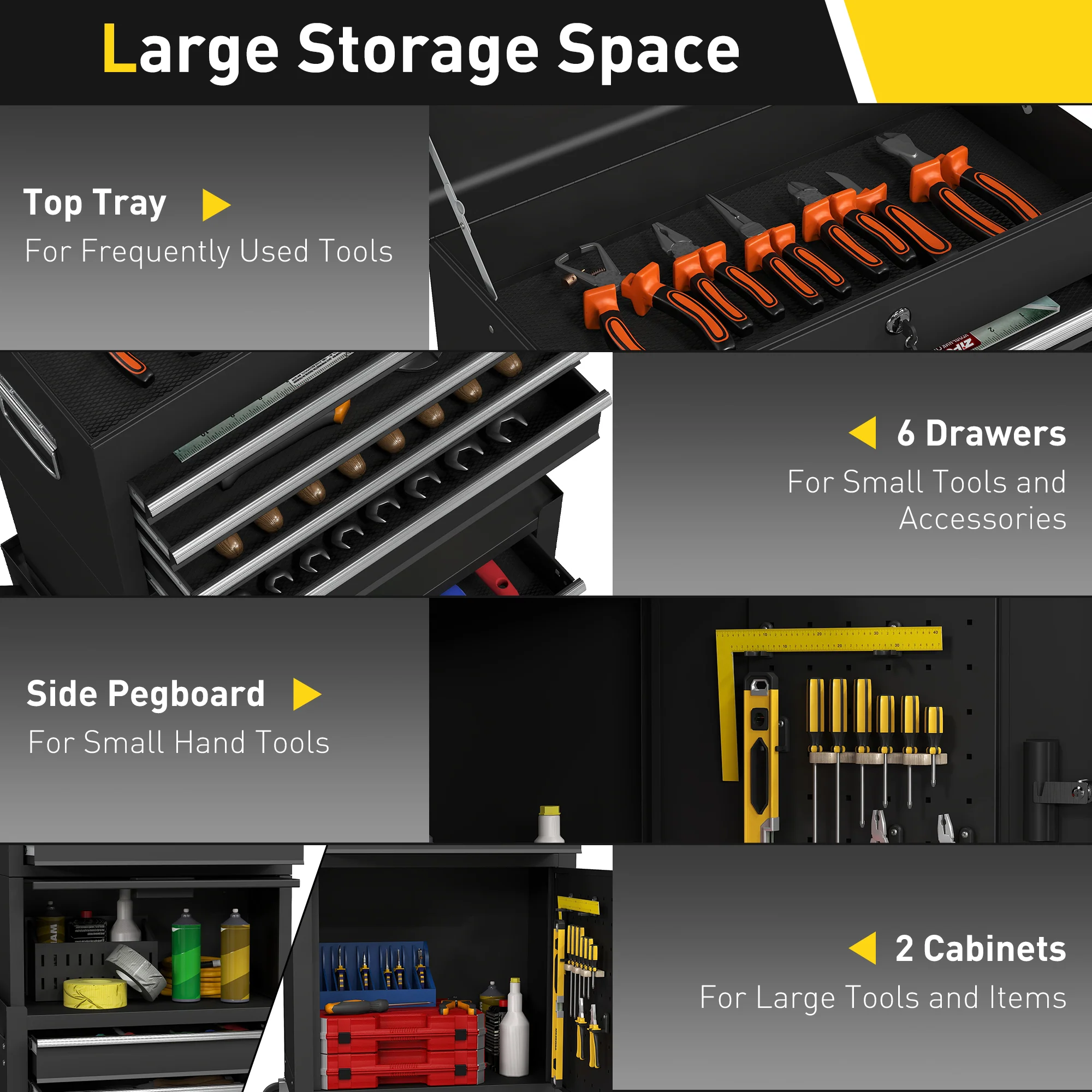 HOMCOM Tool Cabinet with 6 Drawers, 3-in-1 Rolling Tool Chest with Wheels - Image 3