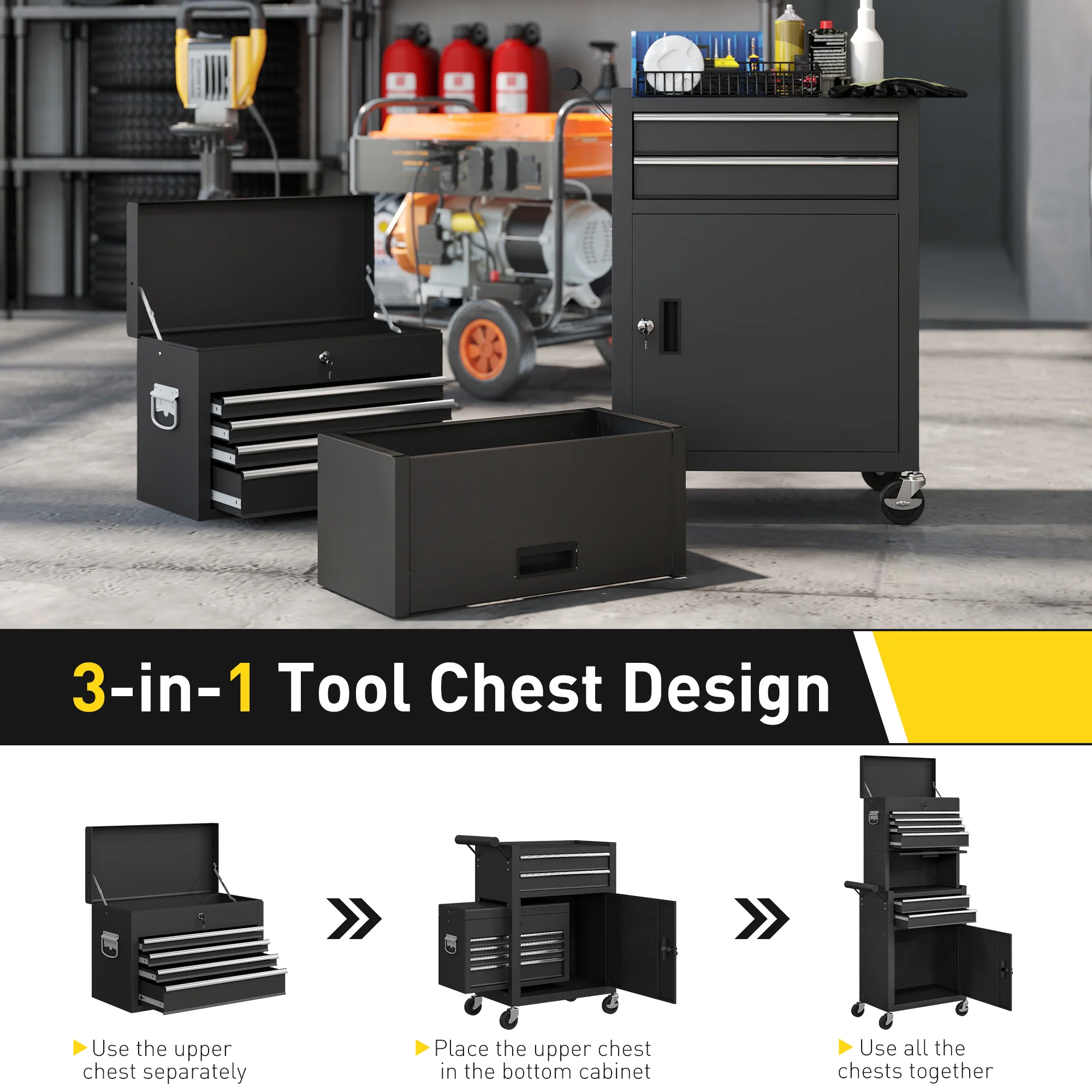 HOMCOM Tool Cabinet with 6 Drawers, 3-in-1 Rolling Tool Chest with Wheels - Image 4