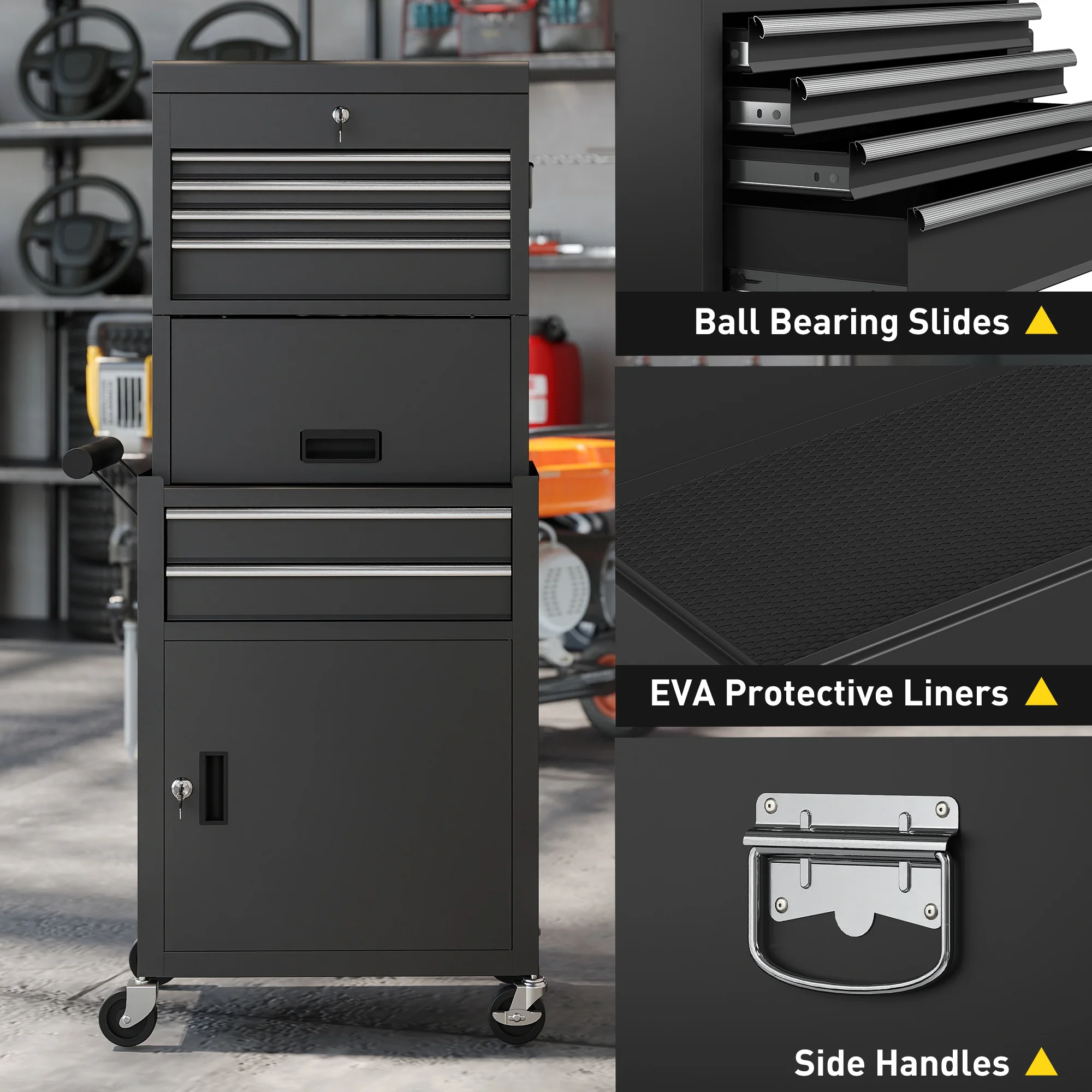 HOMCOM Tool Cabinet with 6 Drawers, 3-in-1 Rolling Tool Chest with Wheels - Image 8