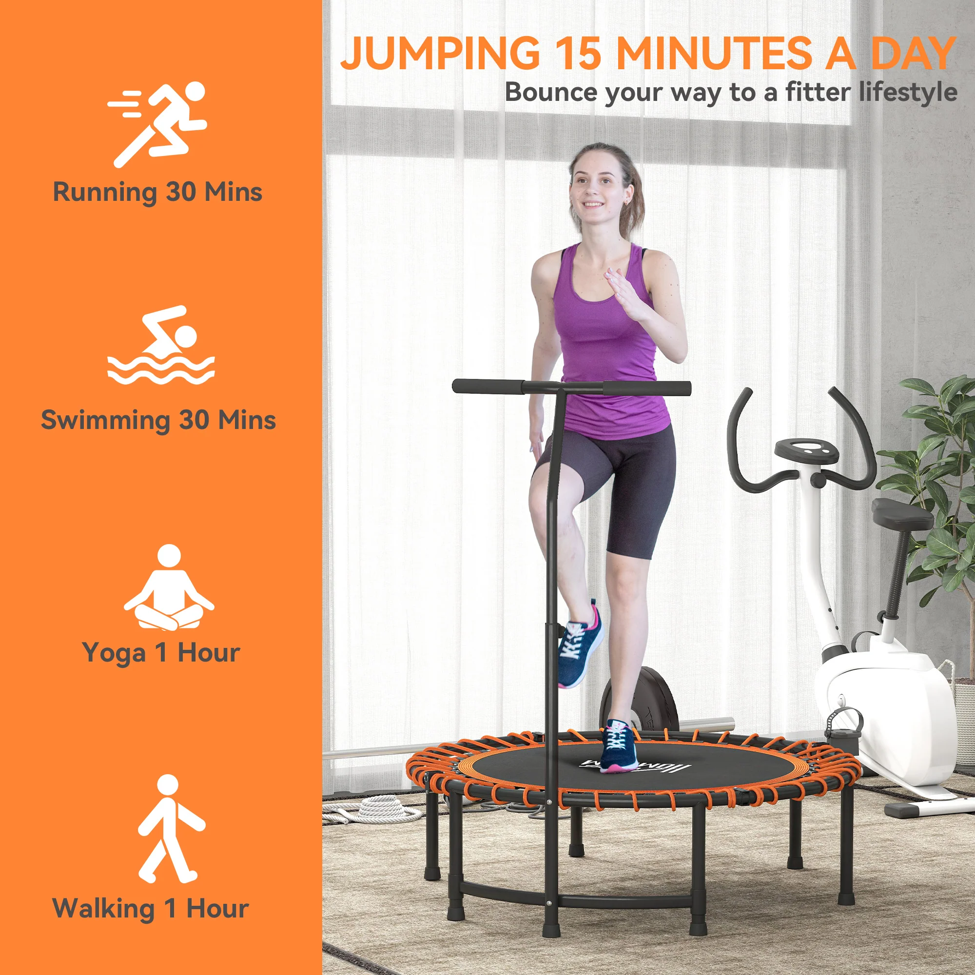 HOMCOM Trampoline Outdoor Bouncer Jumper Adjustable Handle - Image 16