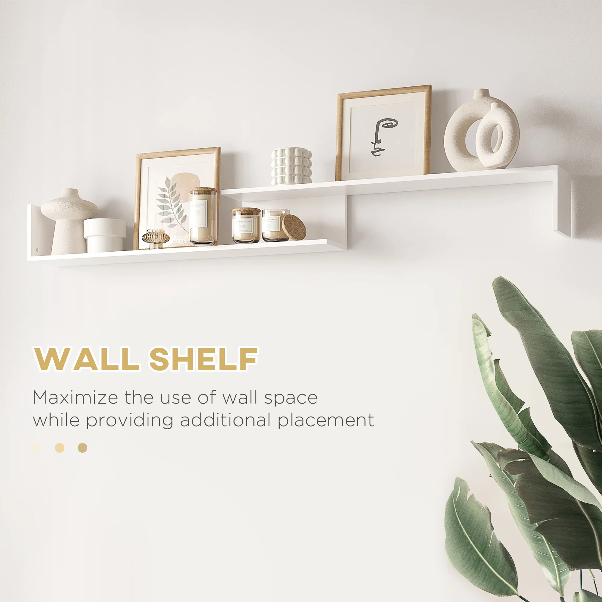 HOMCOM TV Cabinet Unit w/ Wall-Mounted Shelf, Open Shelves White and Natural - Image 6