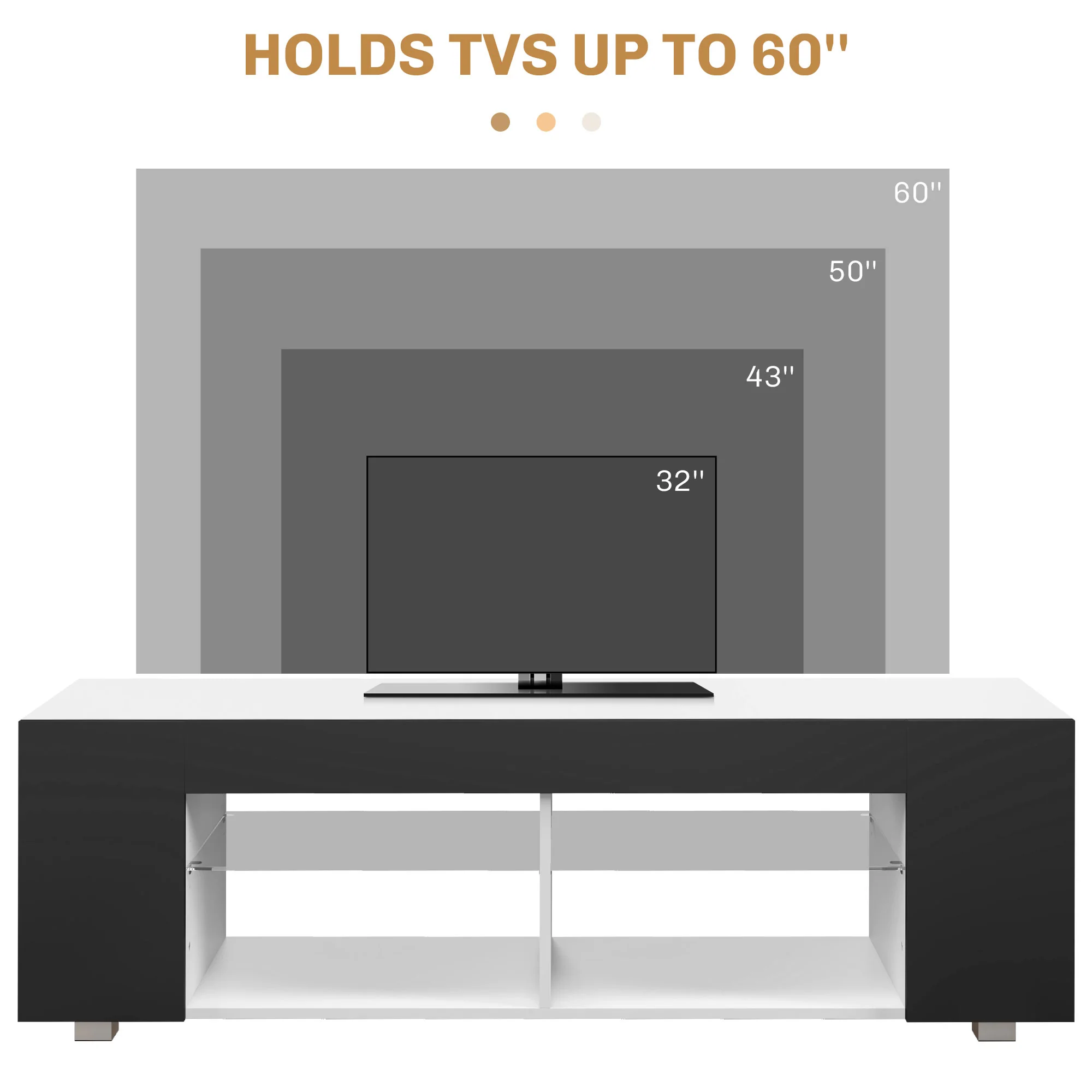 HOMCOM TV Stand 145cm TV Unit With Glass Shelves RGB LED Light For 60 Inch TV - Image 13