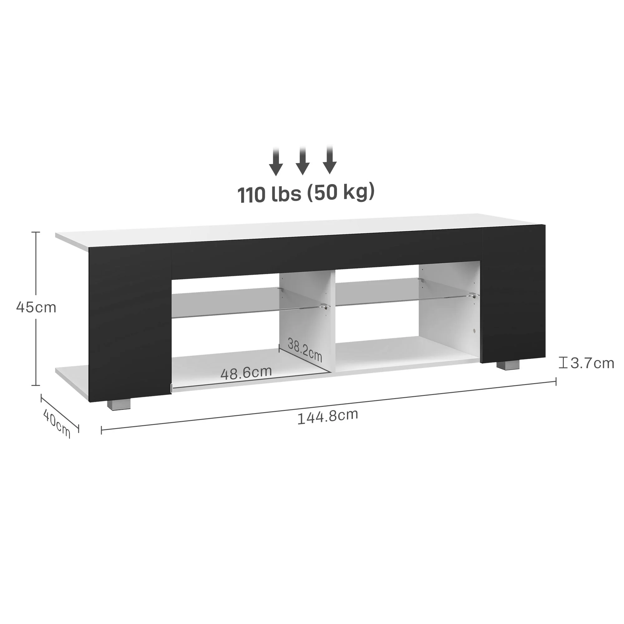 HOMCOM TV Stand 145cm TV Unit With Glass Shelves RGB LED Light For 60 Inch TV - Image 14
