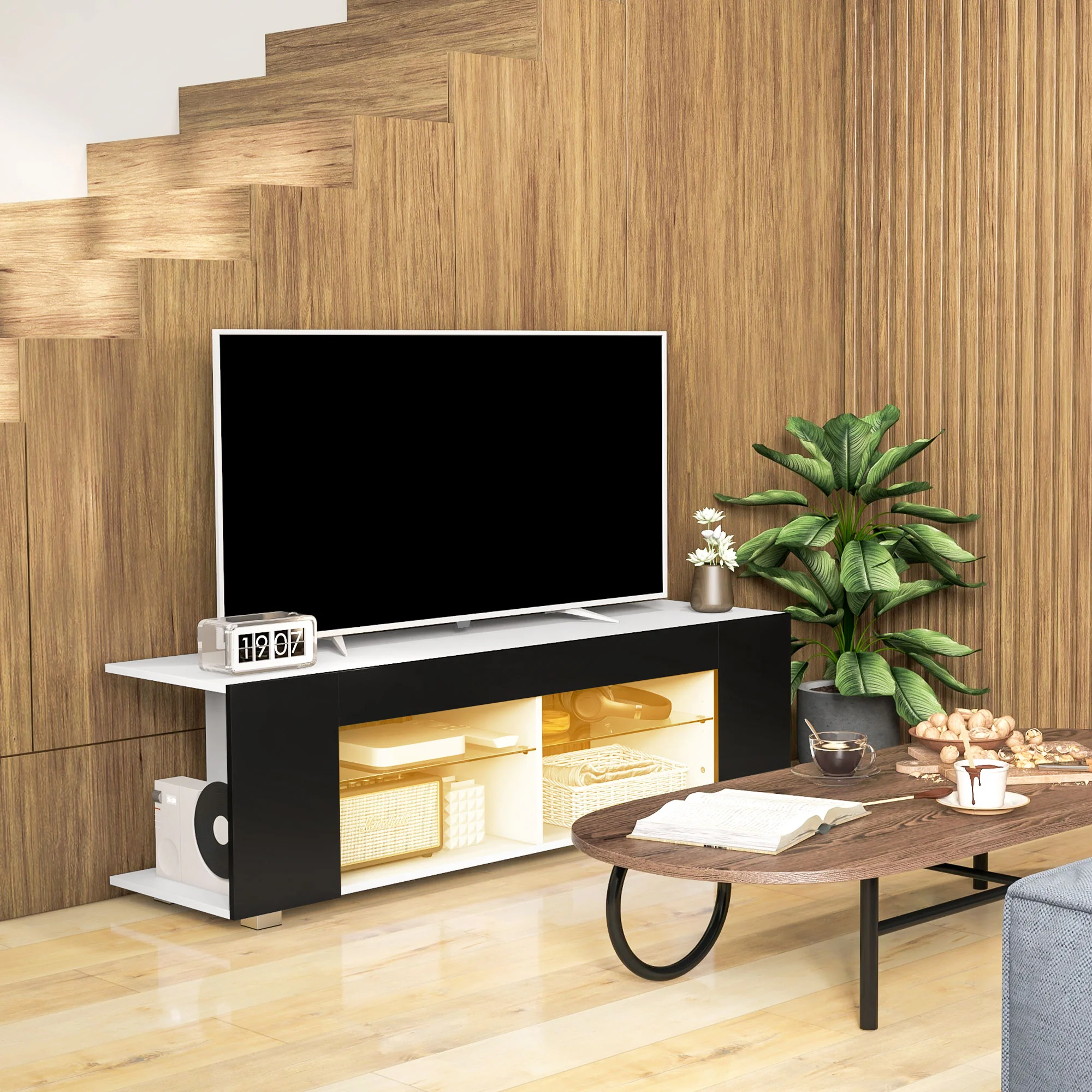 HOMCOM TV Stand 145cm TV Unit With Glass Shelves RGB LED Light For 60 Inch TV - Image 16
