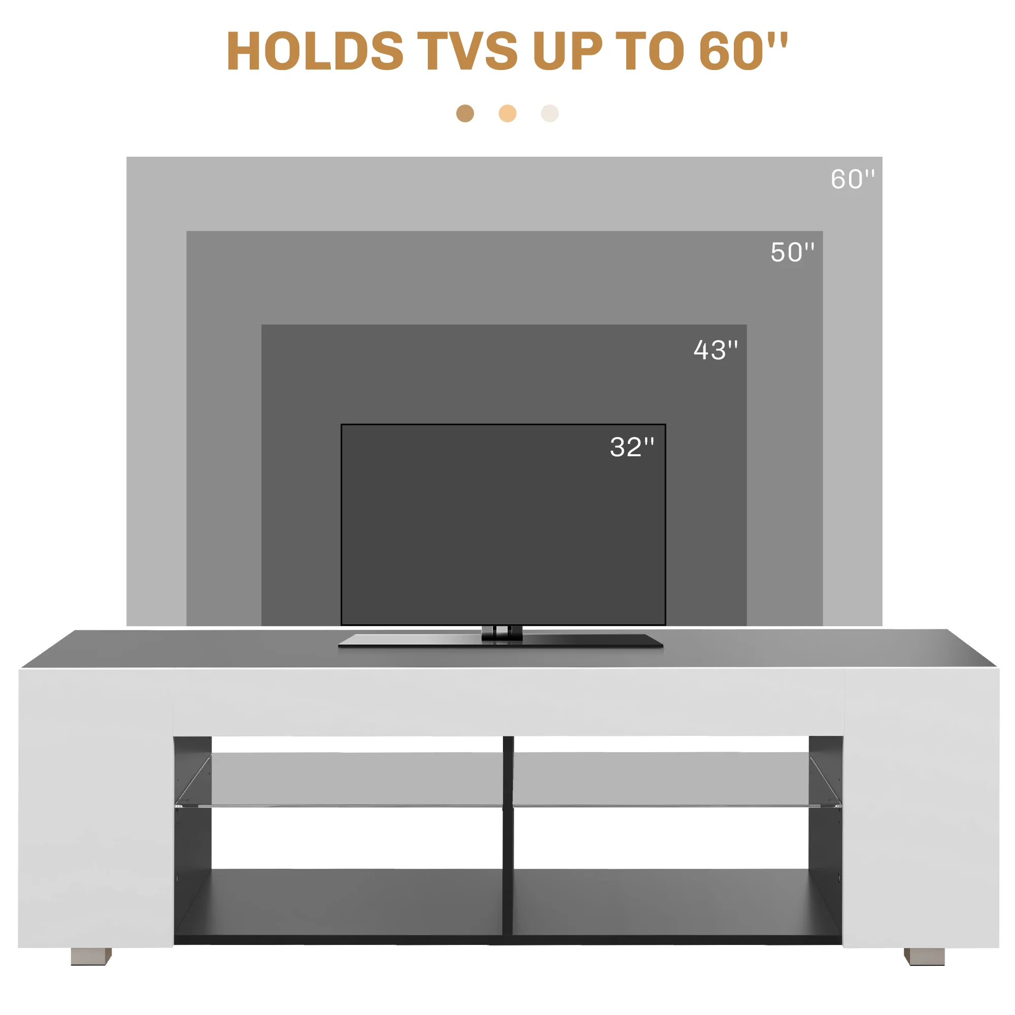 HOMCOM TV Stand 145cm TV Unit With Glass Shelves RGB LED Light For 60 Inch TV - Image 4