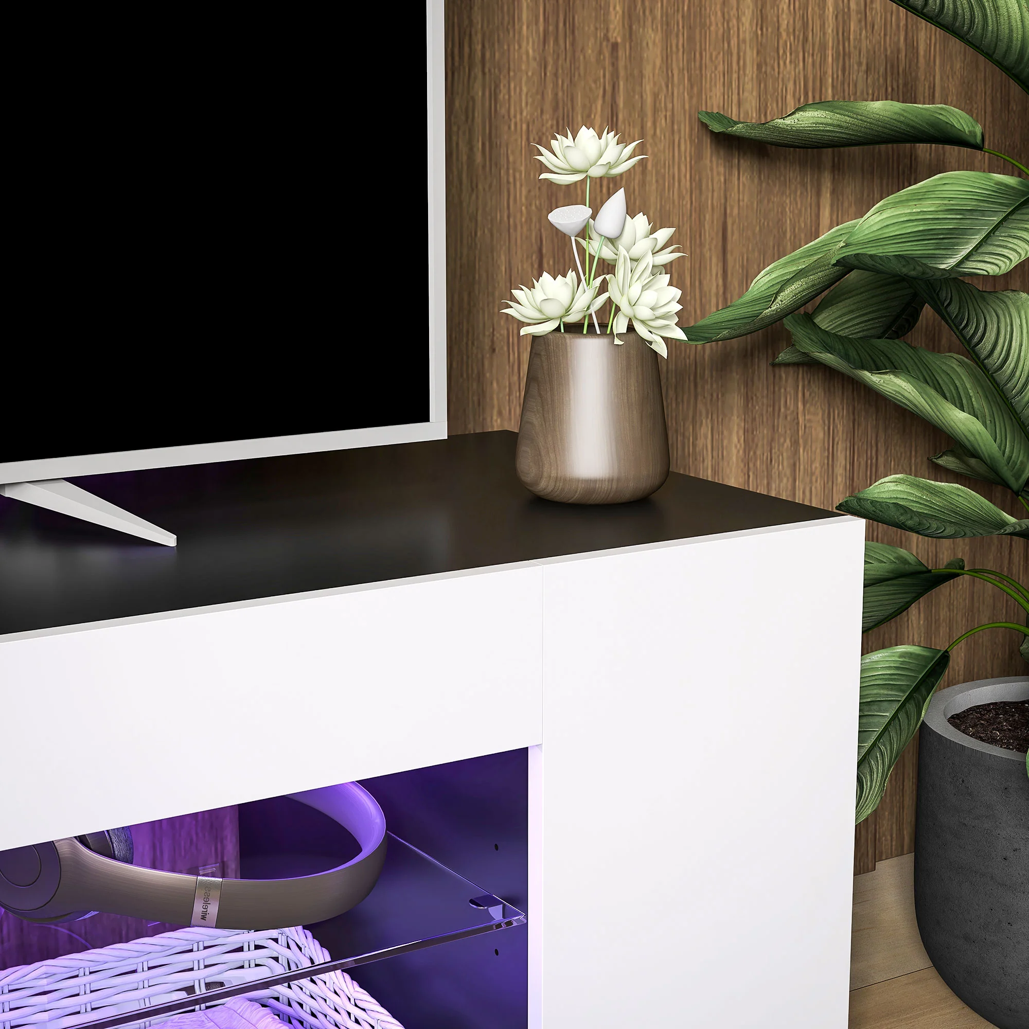 HOMCOM TV Stand 145cm TV Unit With Glass Shelves RGB LED Light For 60 Inch TV - Image 8