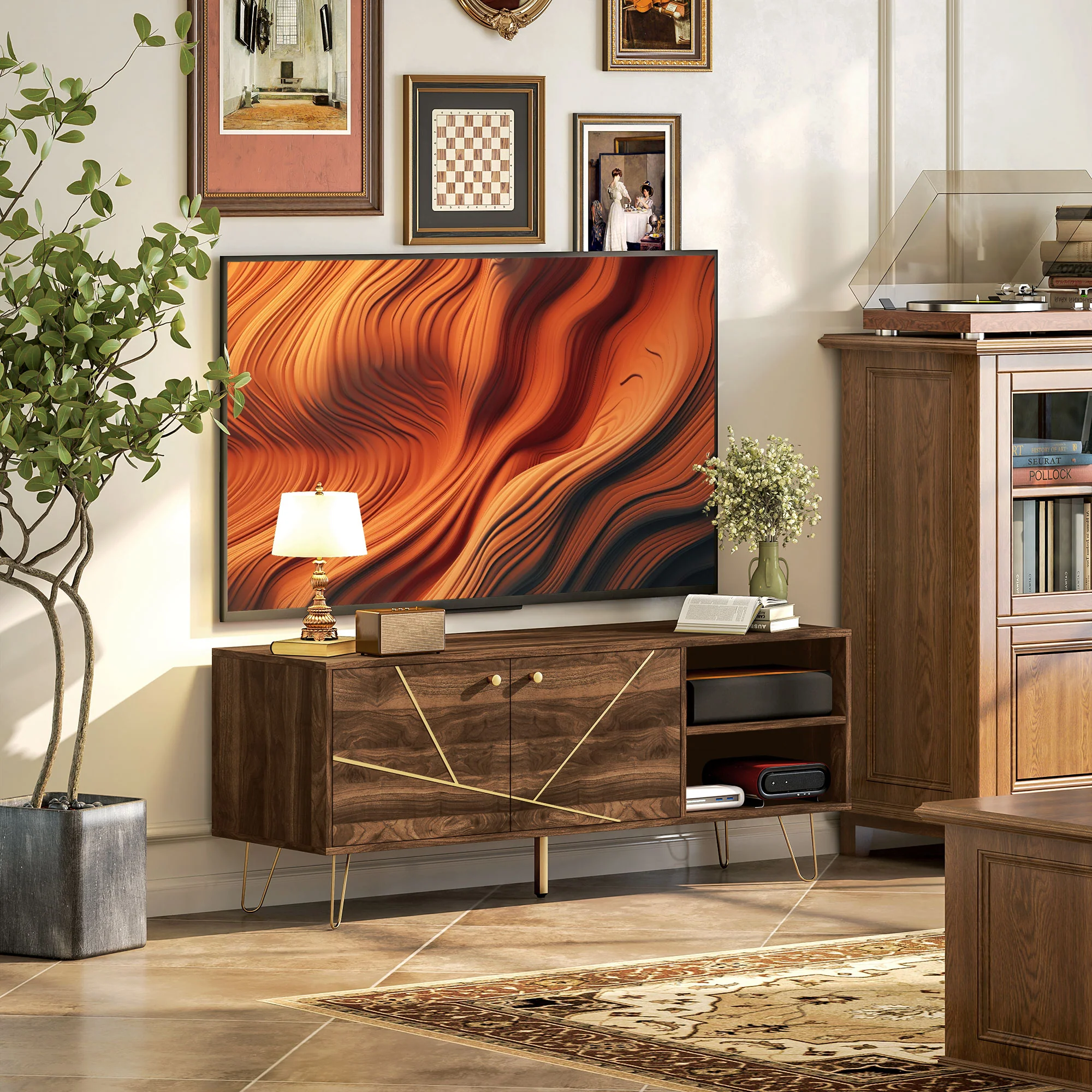 HOMCOM TV Stand Cabinet 130cm TV Unit w/ Adjustable Shelves for Living Room - Image 2