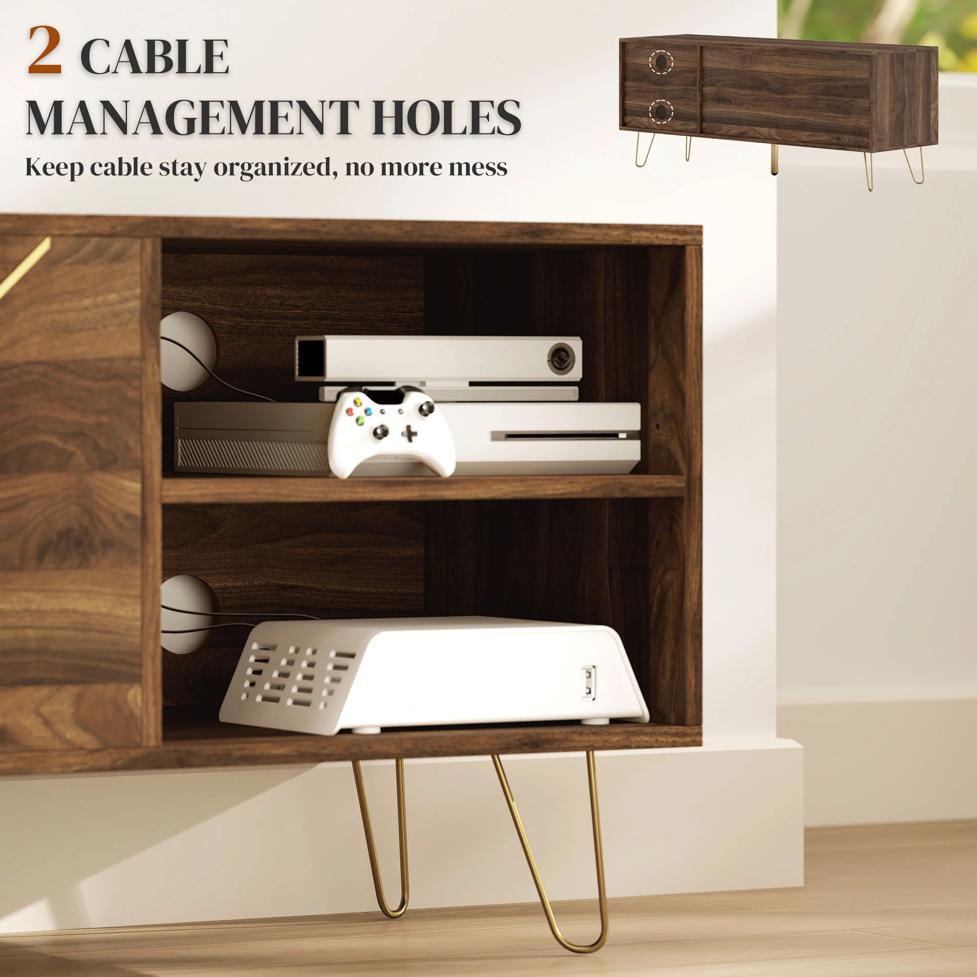 HOMCOM TV Stand Cabinet 130cm TV Unit w/ Adjustable Shelves for Living Room - Image 6