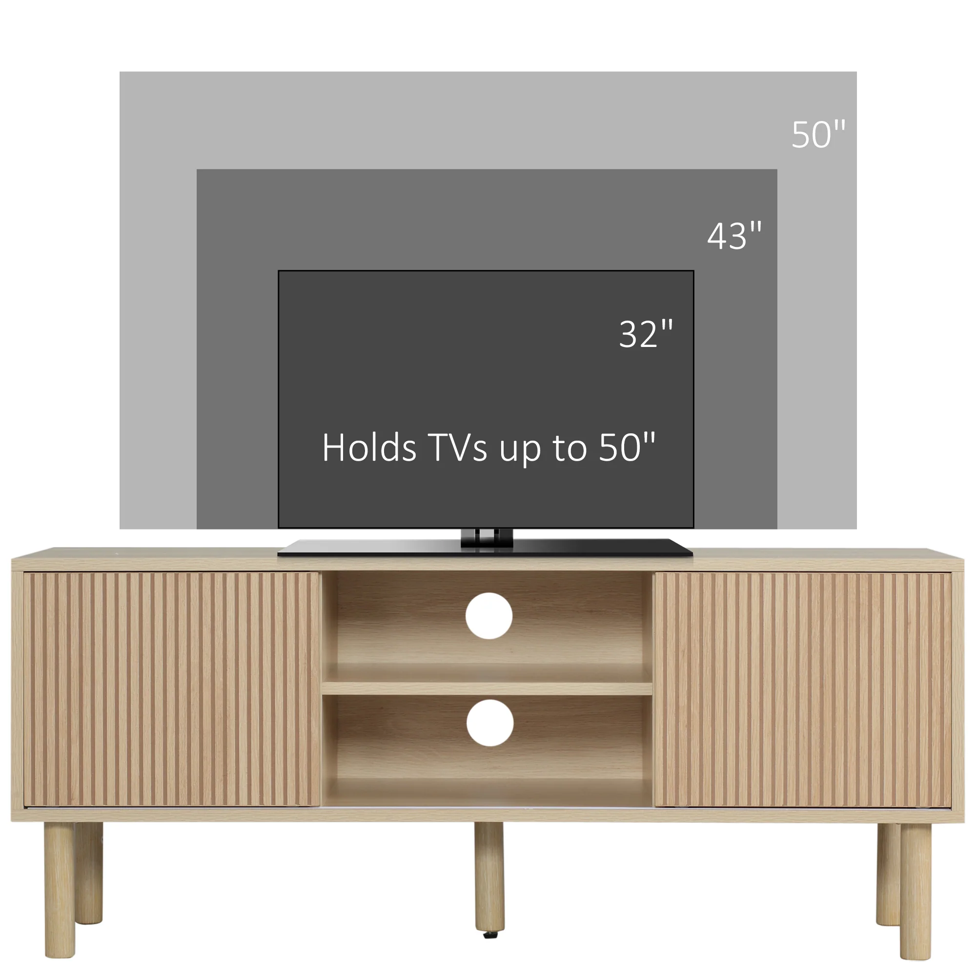 HOMCOM TV Stand Cabinet For TVs Up To 50 Inch With Sliding Doors, Natural - Image 3