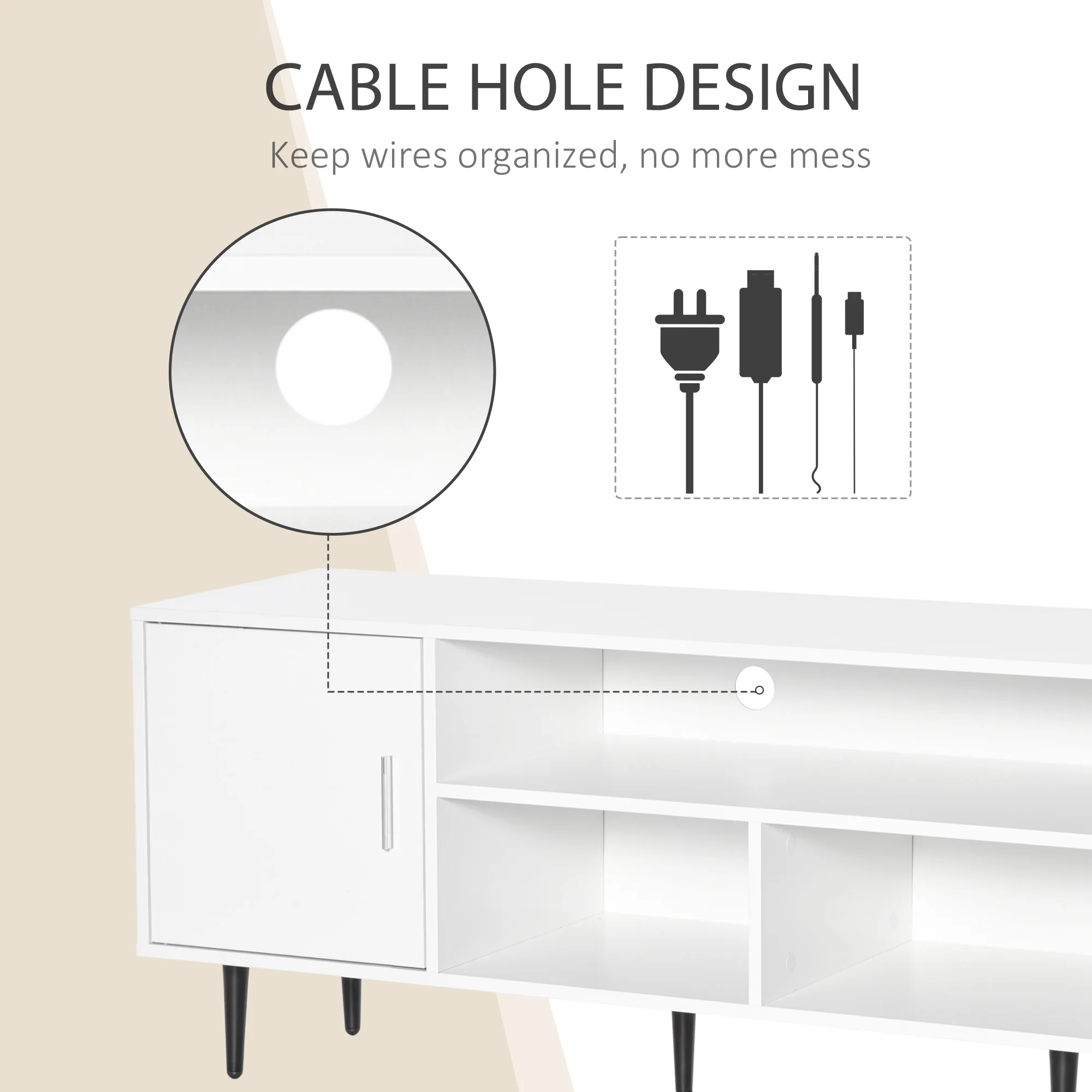 HOMCOM TV Stand Cabinet with Shelves and Cable Hole for Living Room, White - Image 3