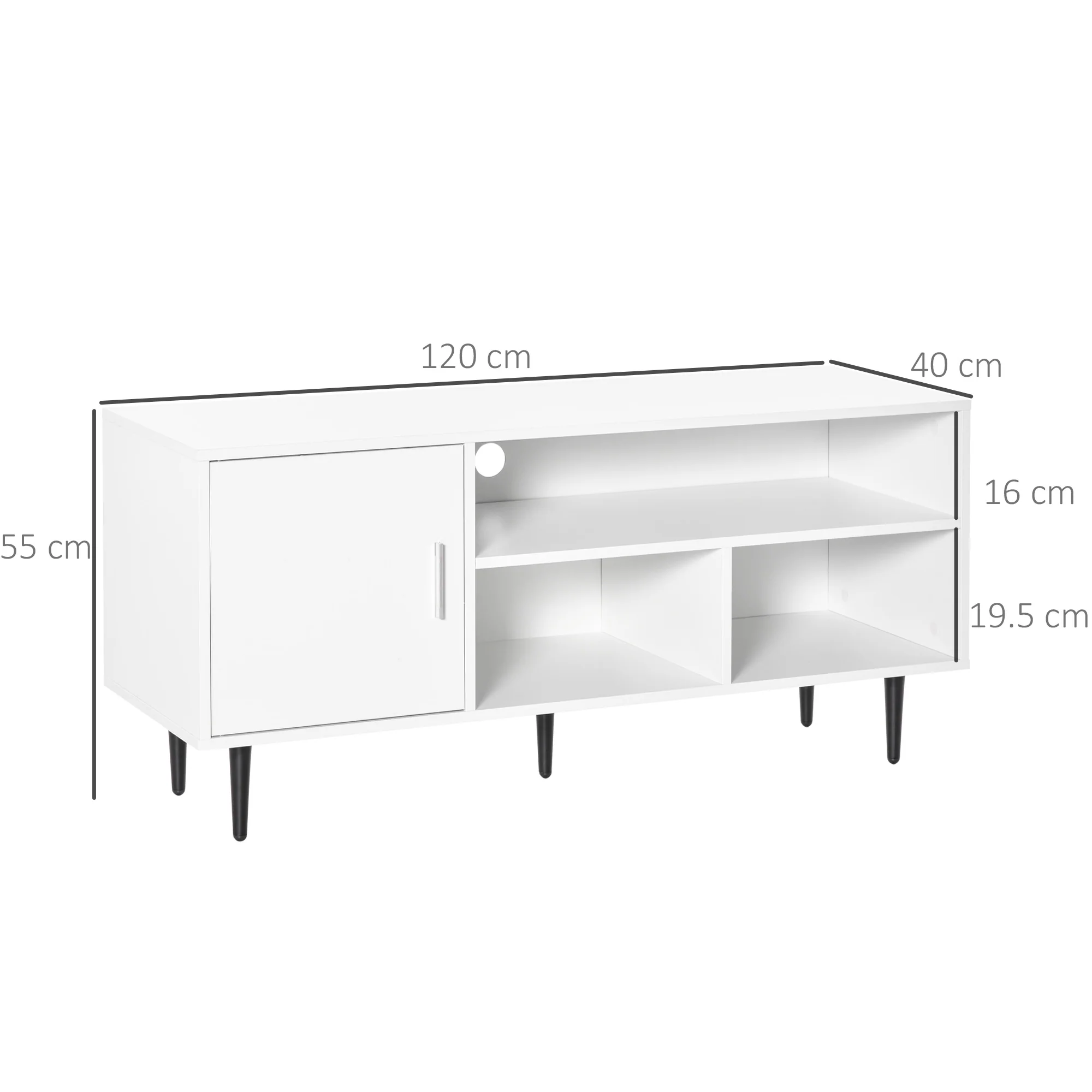 HOMCOM TV Stand Cabinet with Shelves and Cable Hole for Living Room, White - Image 5