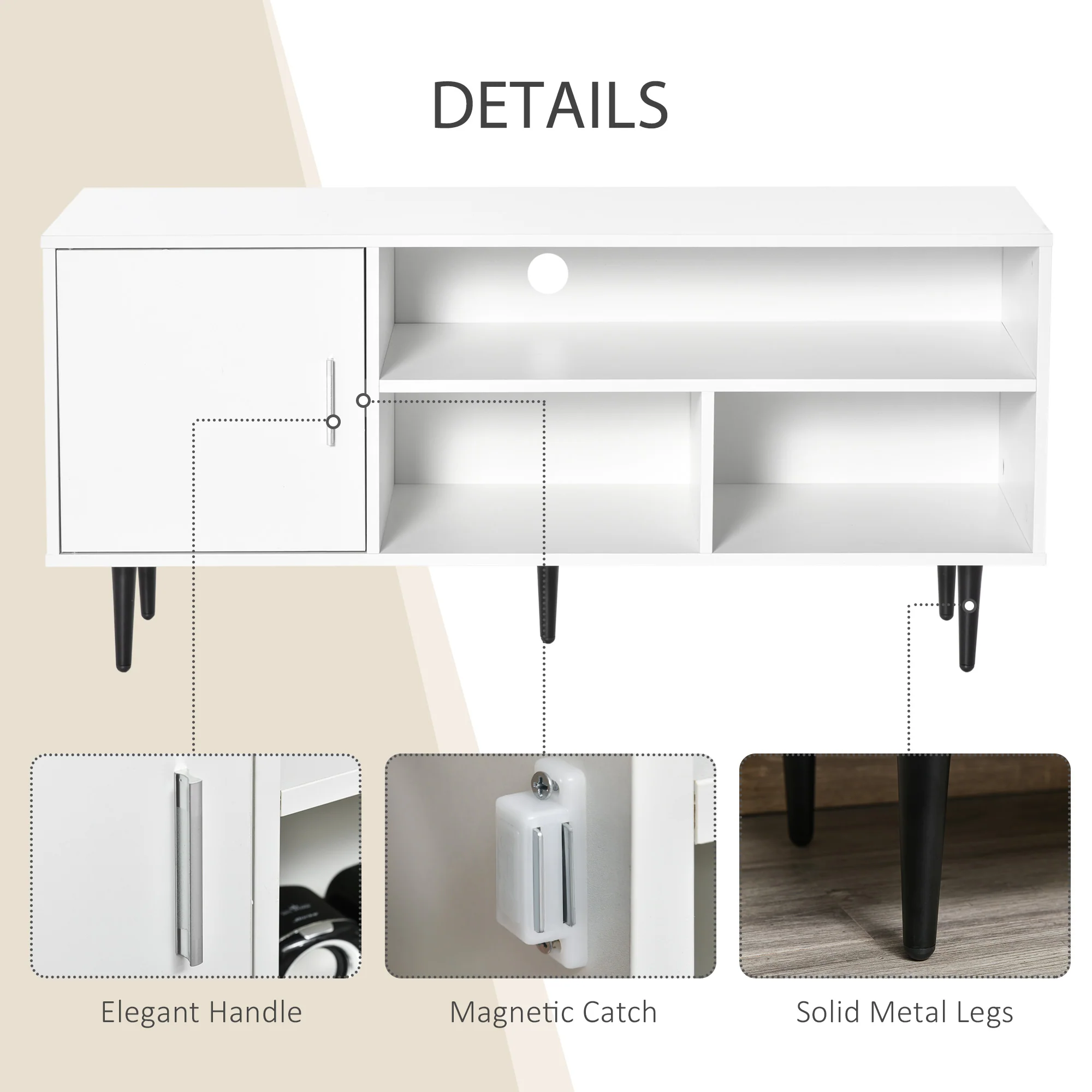 HOMCOM TV Stand Cabinet with Shelves and Cable Hole for Living Room, White - Image 6