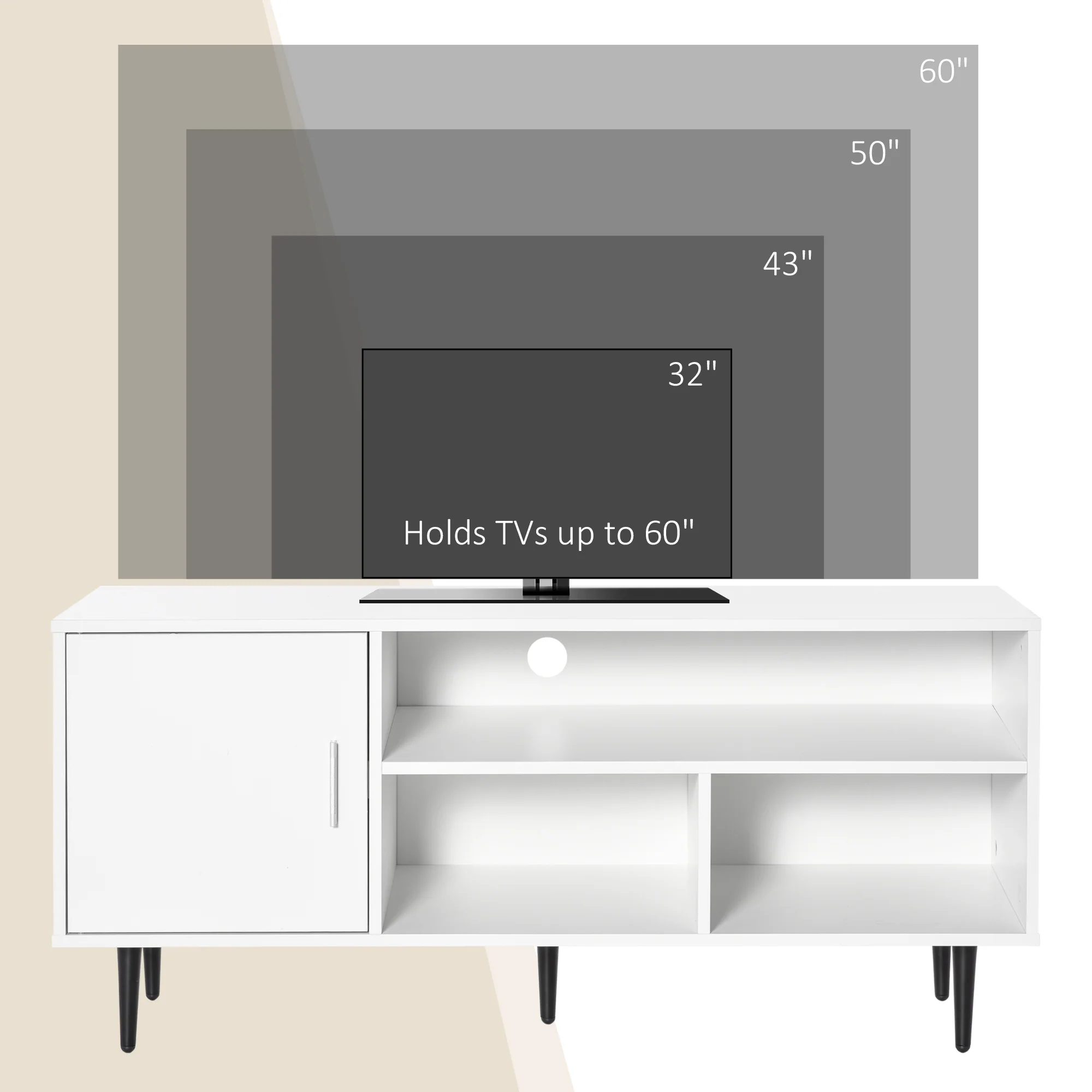 HOMCOM TV Stand Cabinet with Shelves and Cable Hole for Living Room, White - Image 7