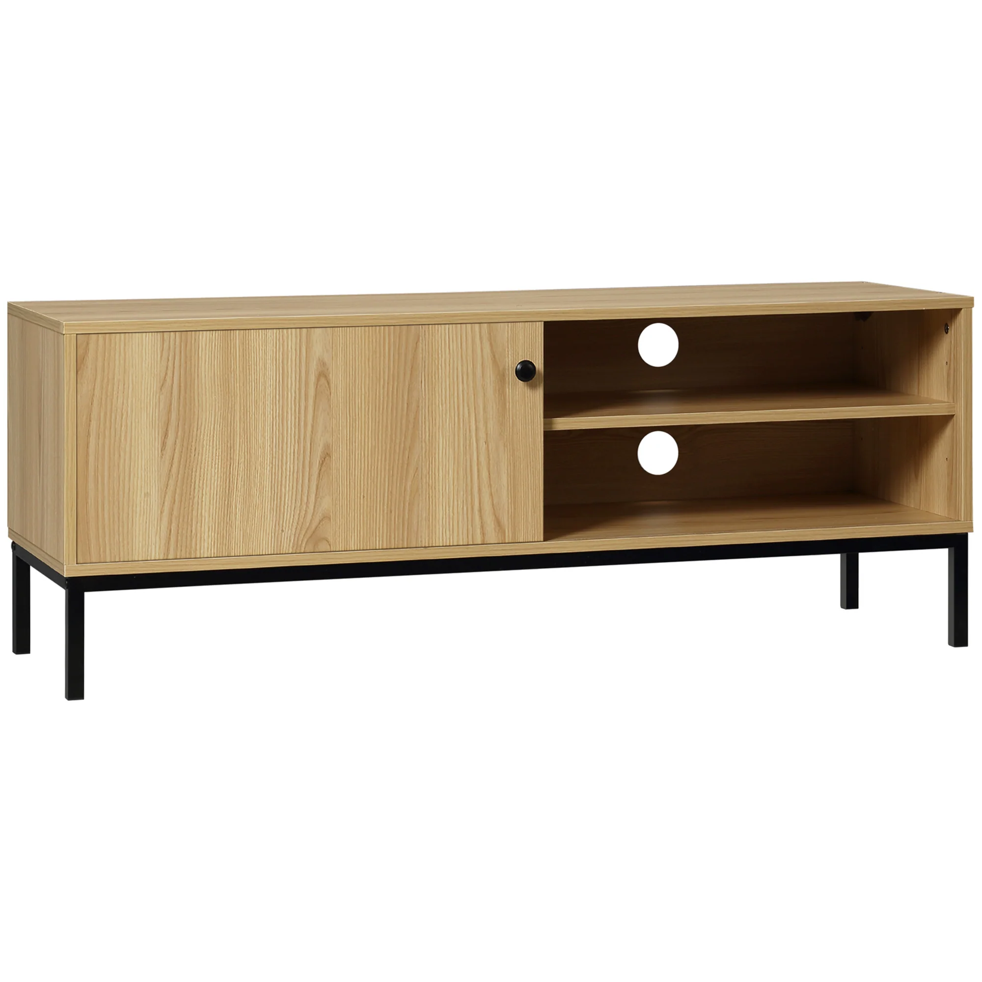 HOMCOM TV Stand Cabinet With Sliding Door For Living Room Natural