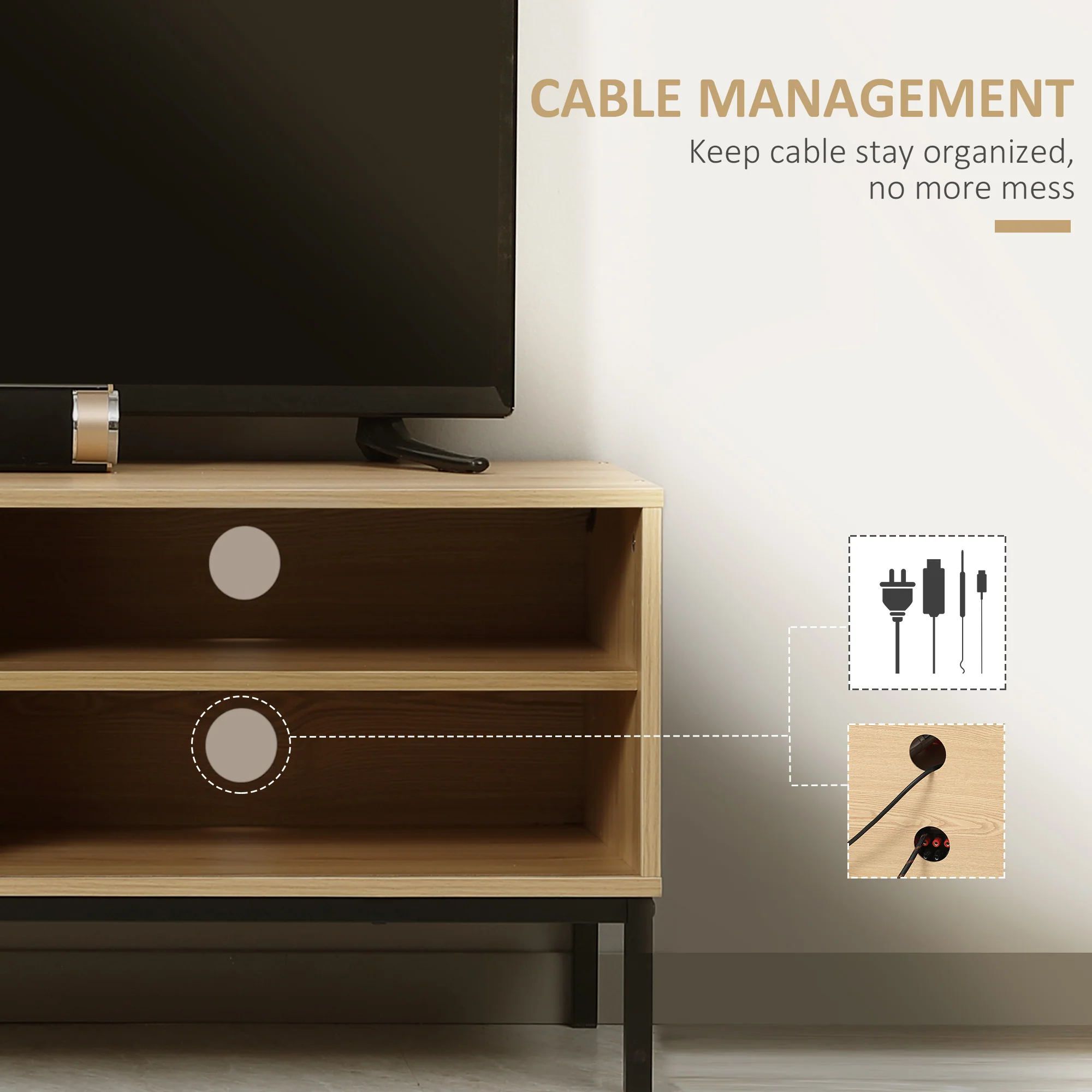 HOMCOM TV Stand Cabinet With Sliding Door For Living Room Natural - Image 6