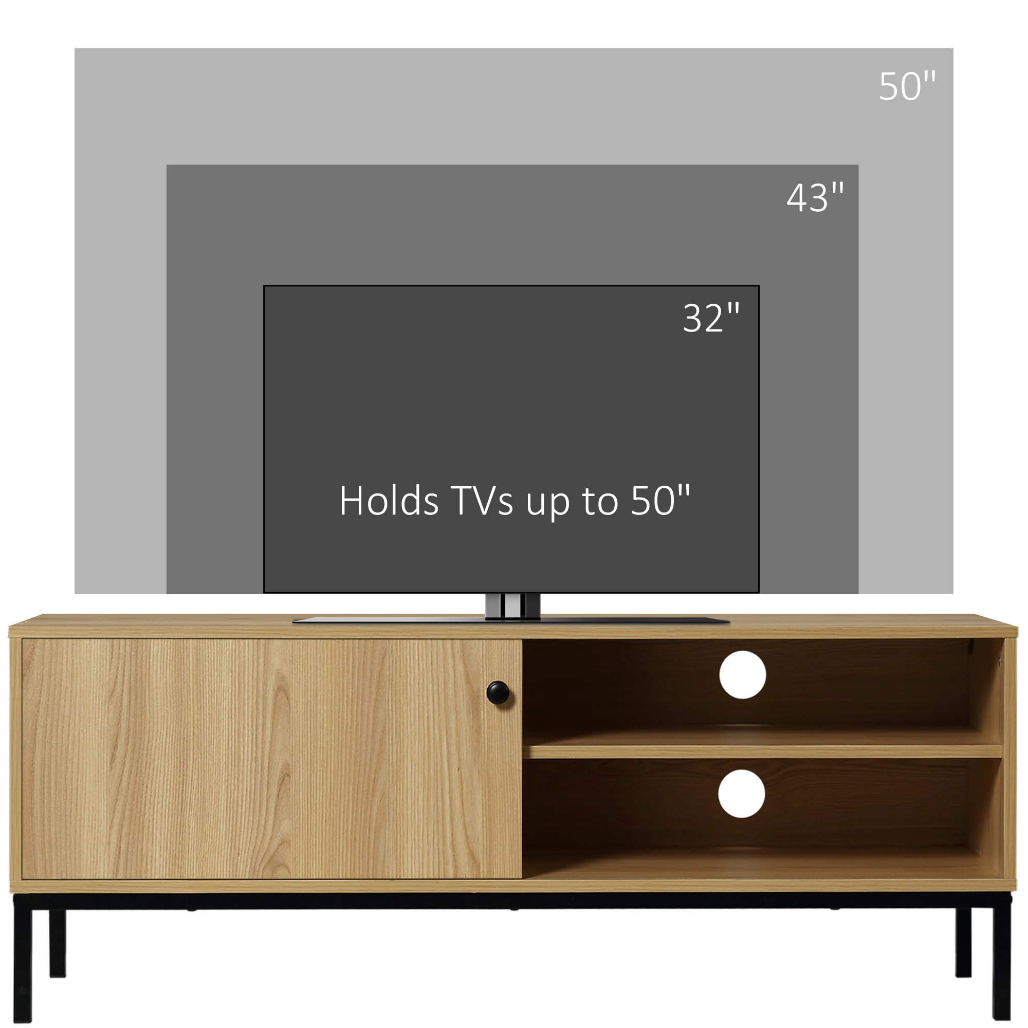 HOMCOM TV Stand Cabinet With Sliding Door For Living Room Natural - Image 7