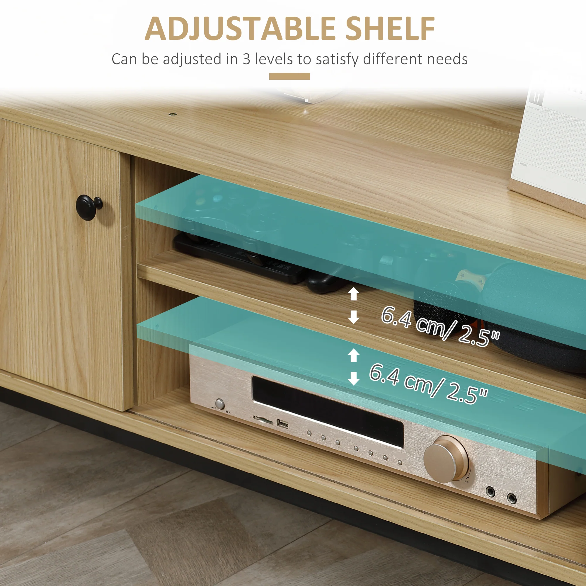 HOMCOM TV Stand Cabinet With Sliding Door For Living Room Natural - Image 8