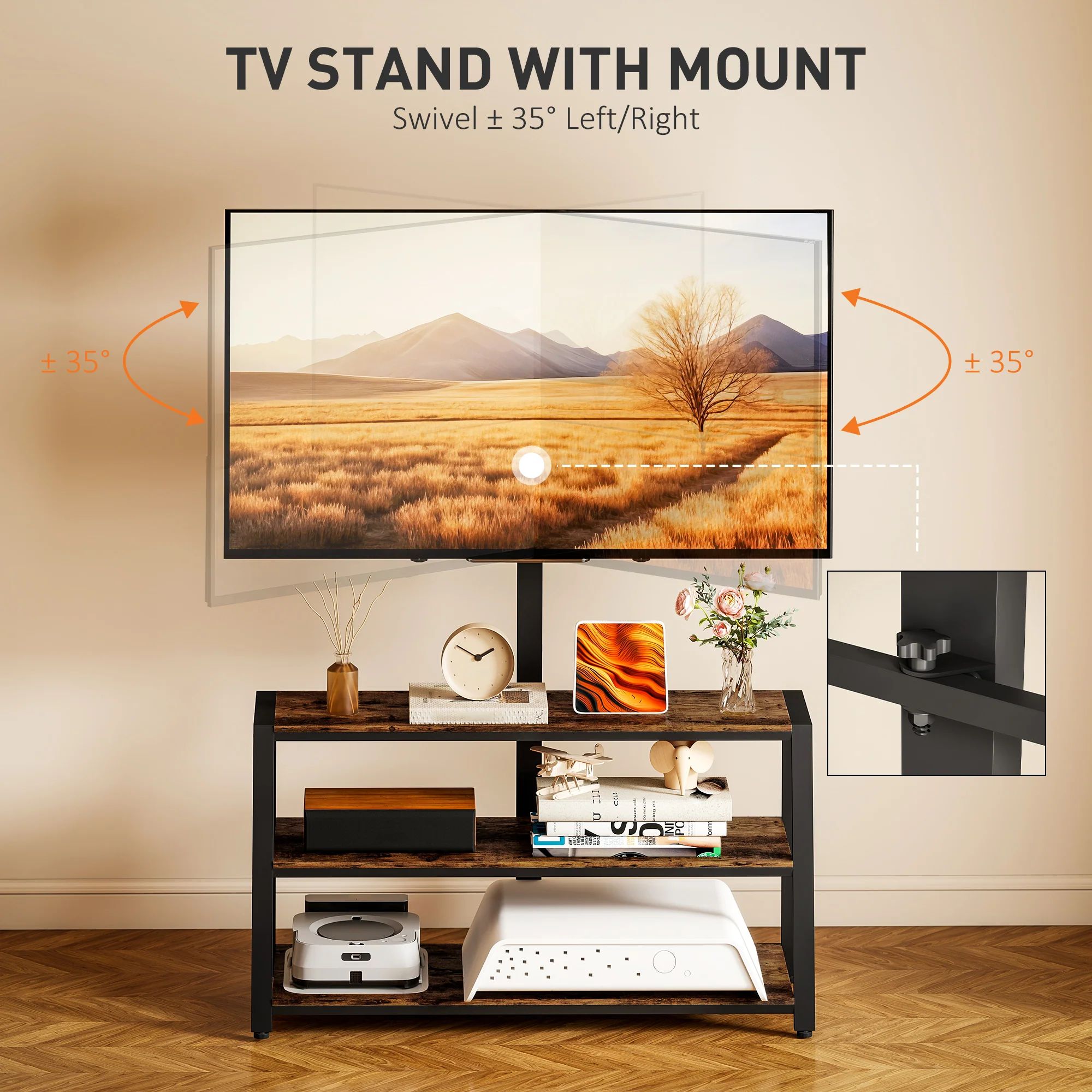 HOMCOM TV Stand Cabinet with Swivel Bracket for 32 - 65 Inch TVs - Image 3