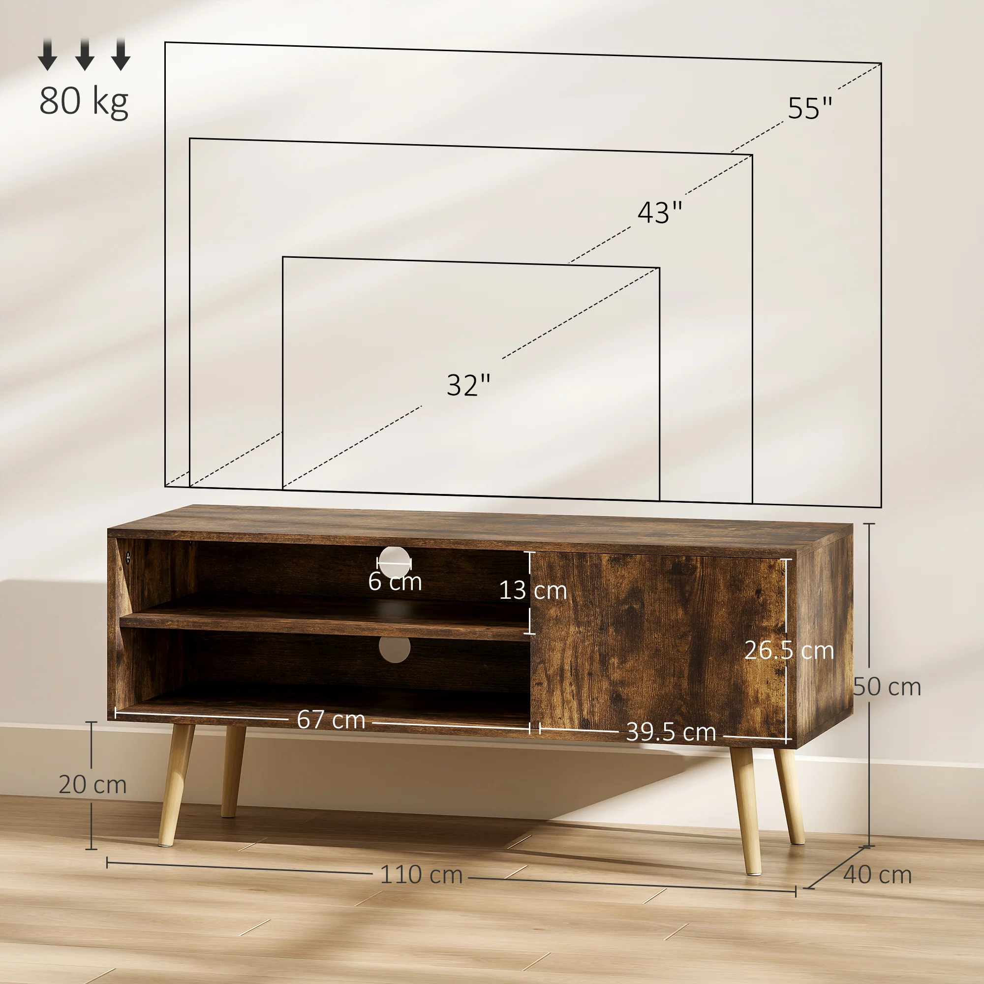 HOMCOM TV Unit Cabinet for TVs up to 55Inches with Cupboard Shelves - Image 14