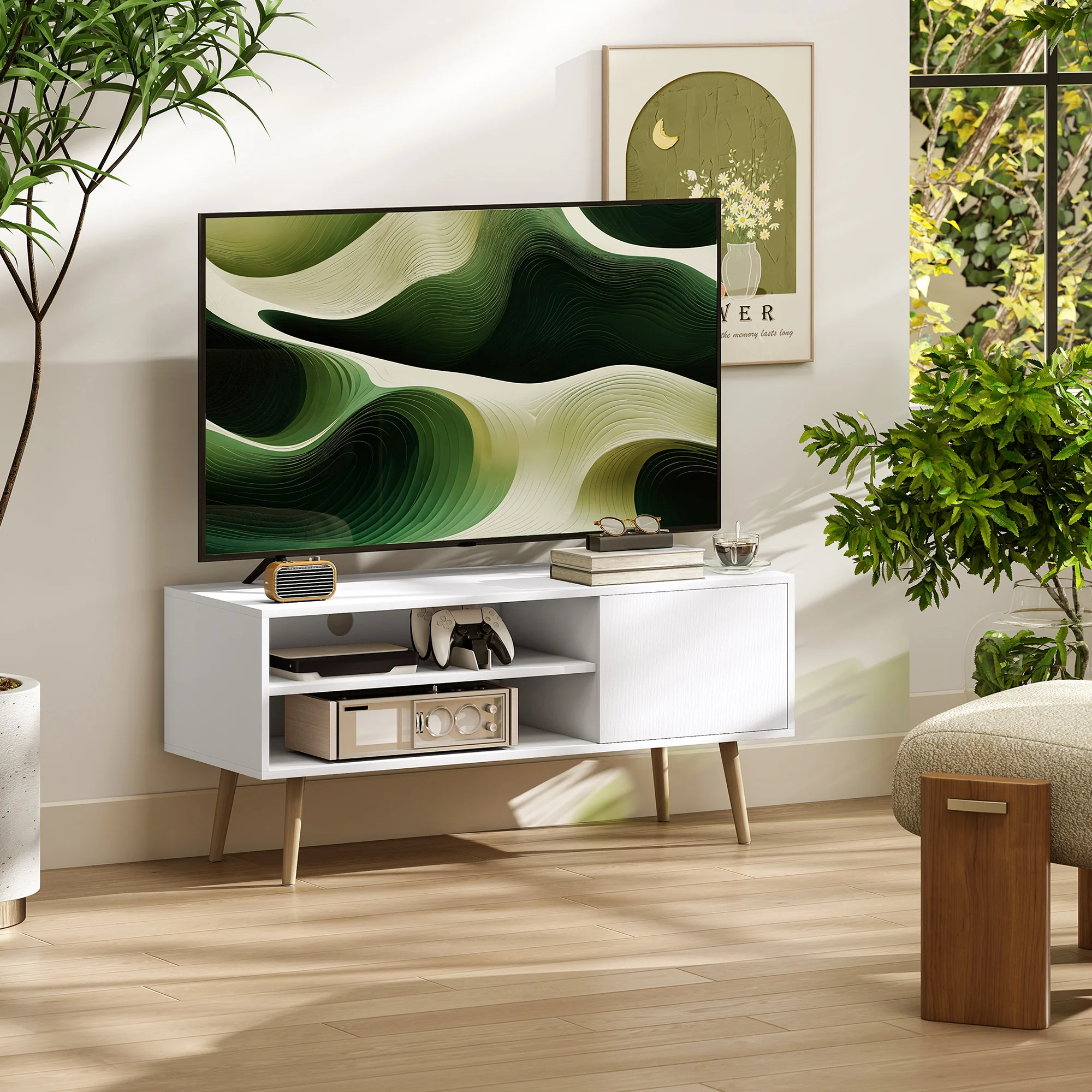 HOMCOM TV Unit Cabinet for TVs up to 55Inches with Cupboard Shelves - Image 2