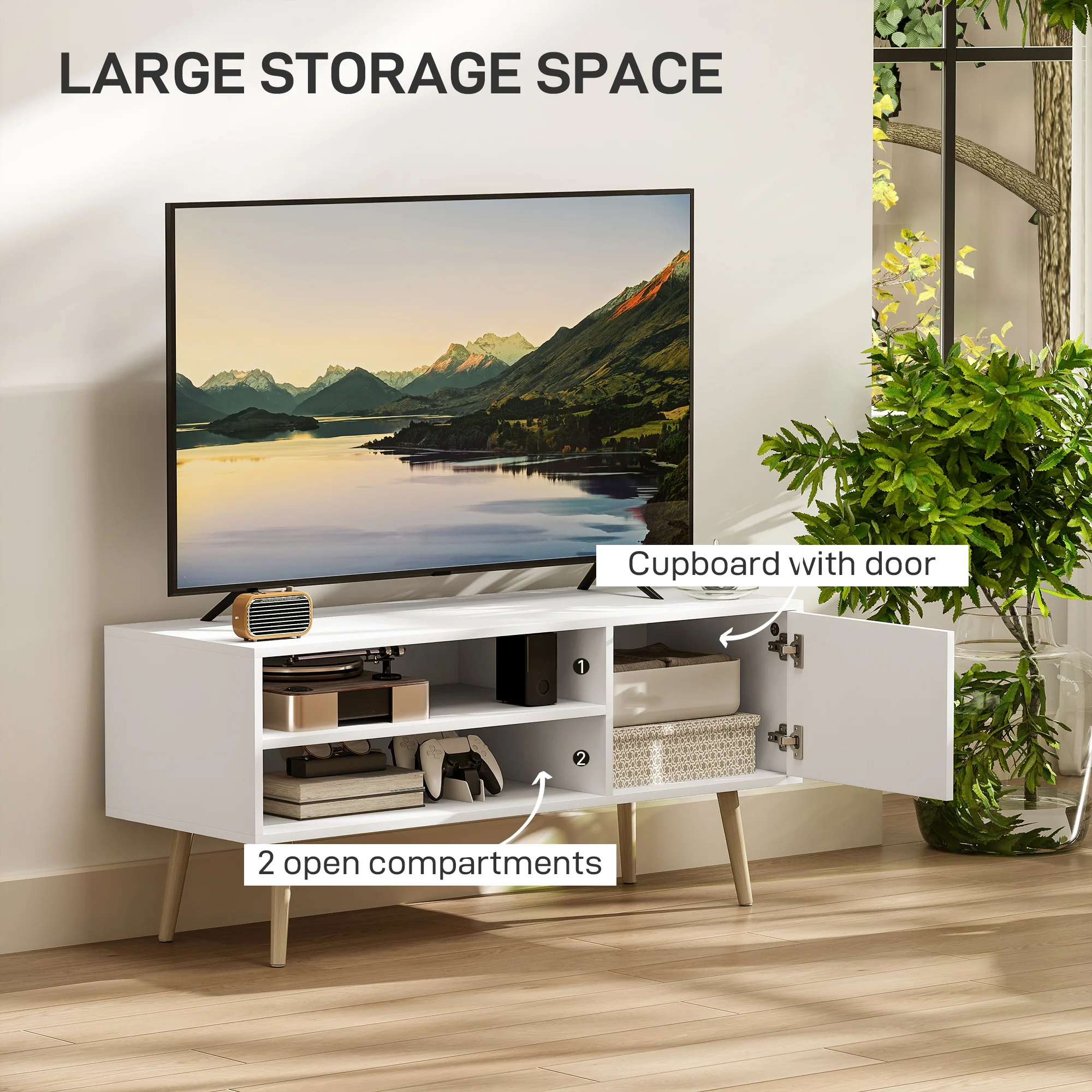 HOMCOM TV Unit Cabinet for TVs up to 55Inches with Cupboard Shelves - Image 3
