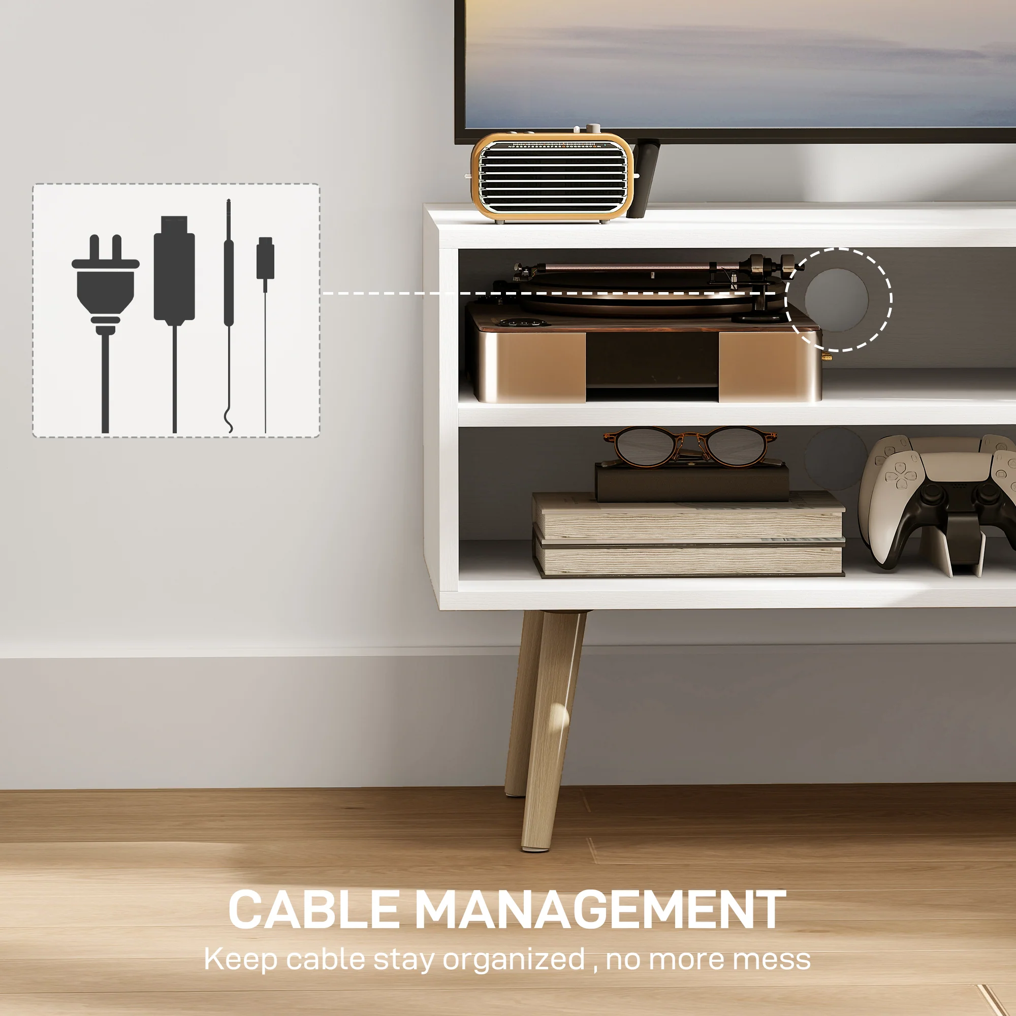 HOMCOM TV Unit Cabinet for TVs up to 55Inches with Cupboard Shelves - Image 4