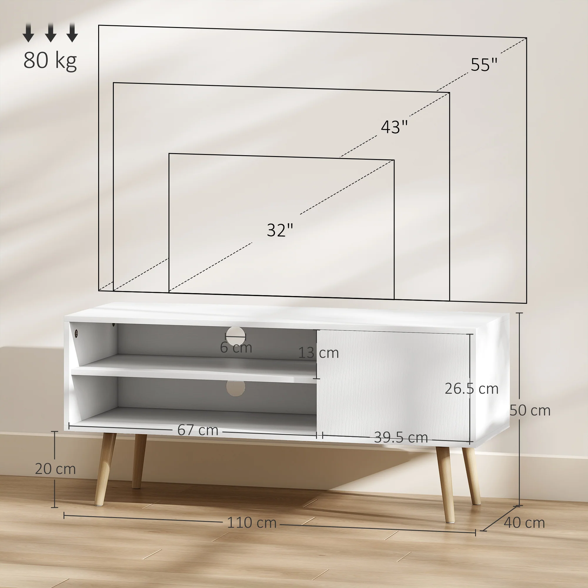 HOMCOM TV Unit Cabinet for TVs up to 55Inches with Cupboard Shelves - Image 5