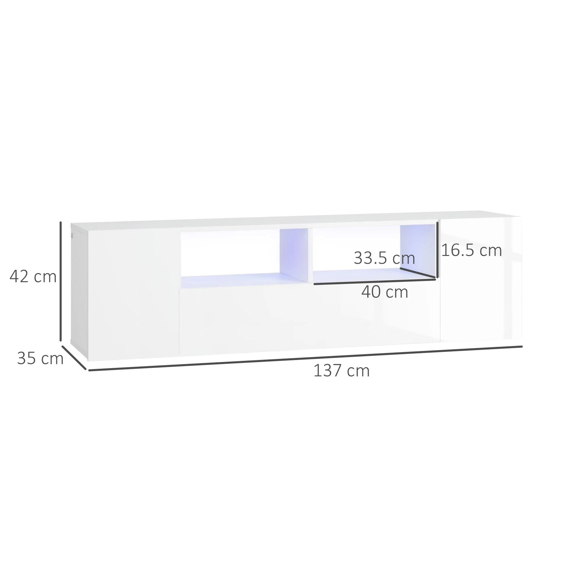 HOMCOM TV Unit Cabinet for TVs up to 60", TV Stand with LED Lights, White - Image 5