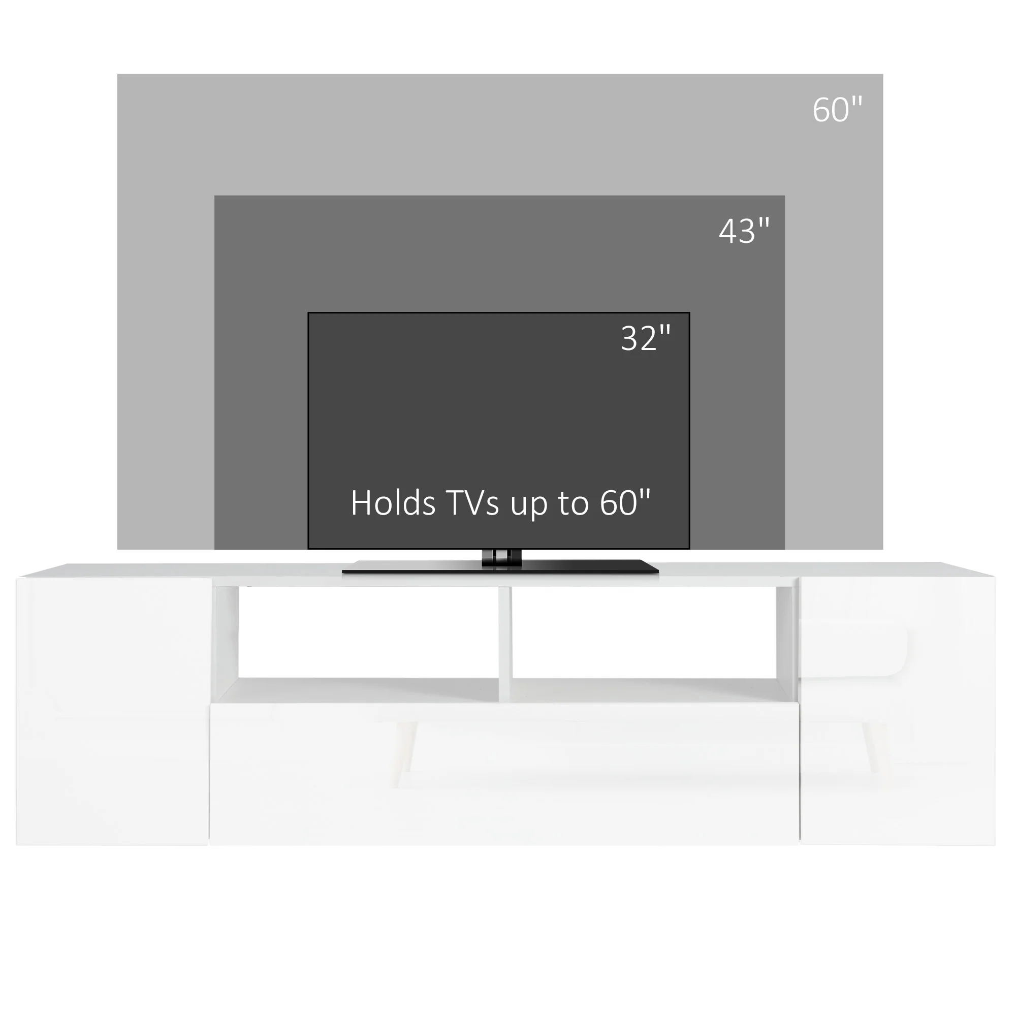 HOMCOM TV Unit Cabinet for TVs up to 60", TV Stand with LED Lights, White - Image 7