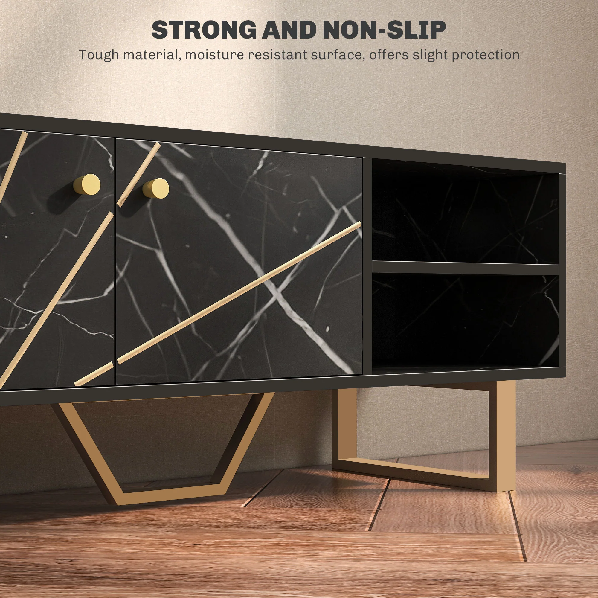 HOMCOM TV Unit For Living Room, TV Stand, Black Marble - Image 7