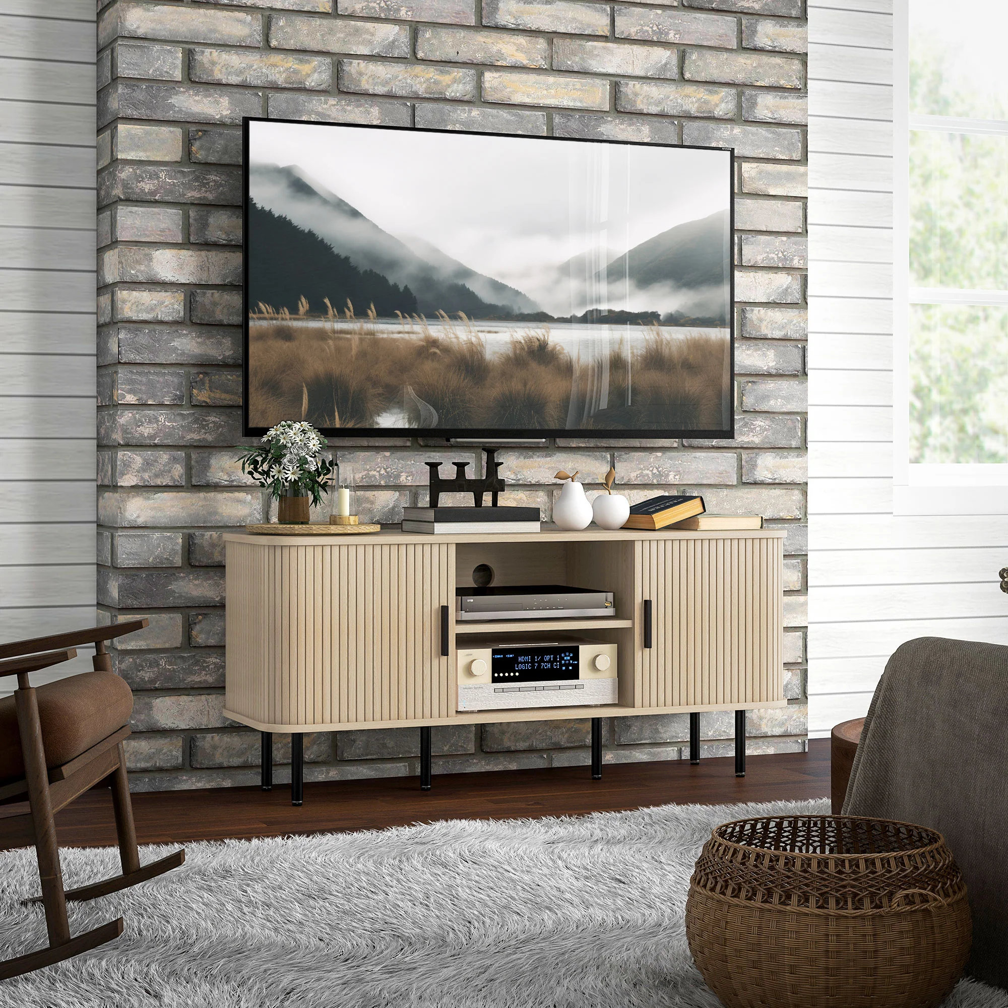 HOMCOM TV Unit for Living Room, TV Stand, Oak Tone - Image 2