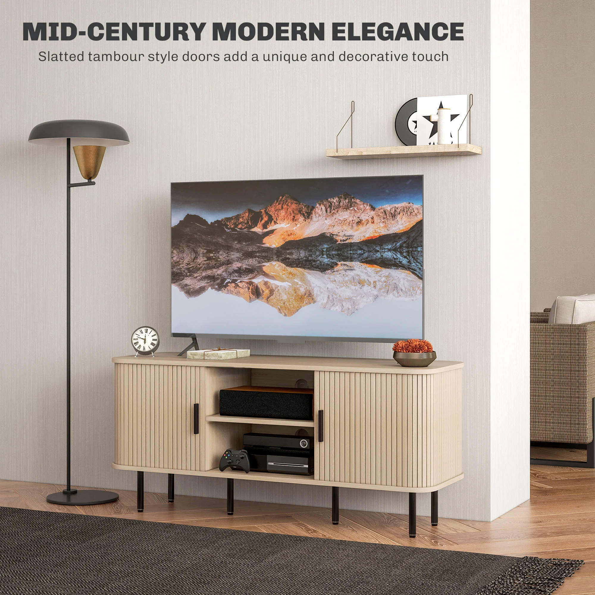 HOMCOM TV Unit for Living Room, TV Stand, Oak Tone - Image 3