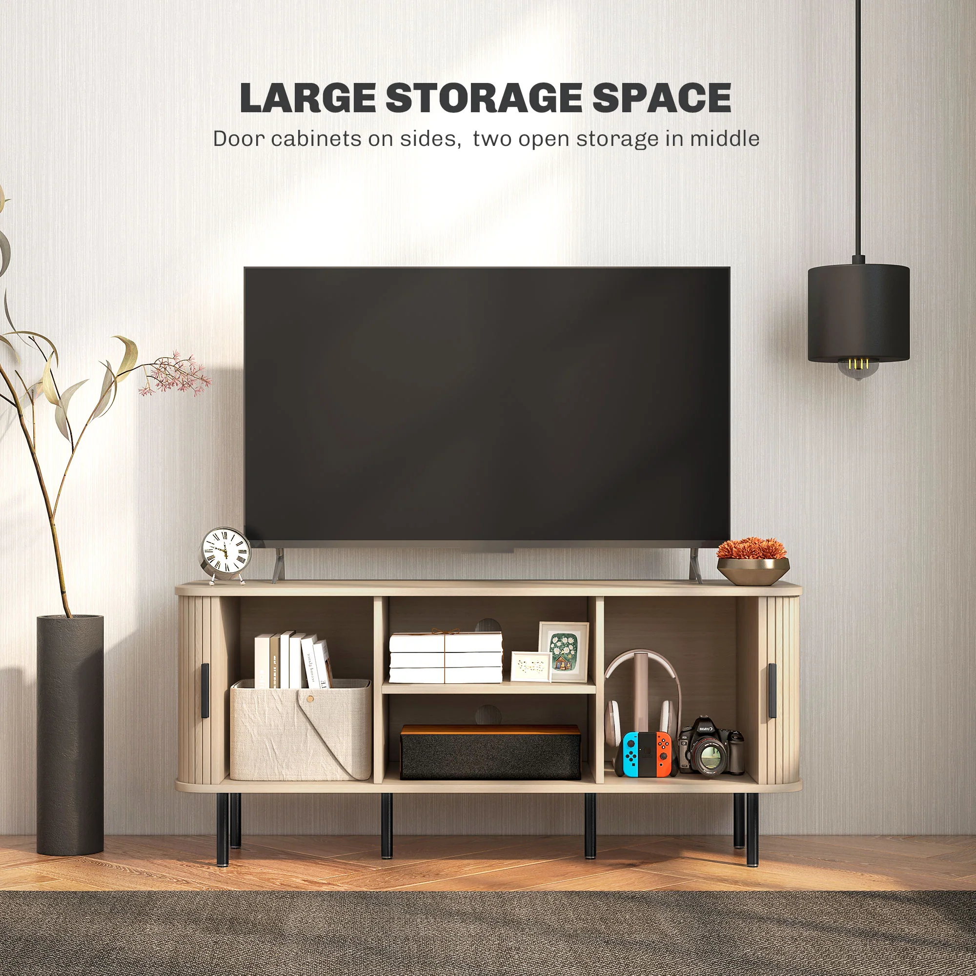 HOMCOM TV Unit for Living Room, TV Stand, Oak Tone - Image 4