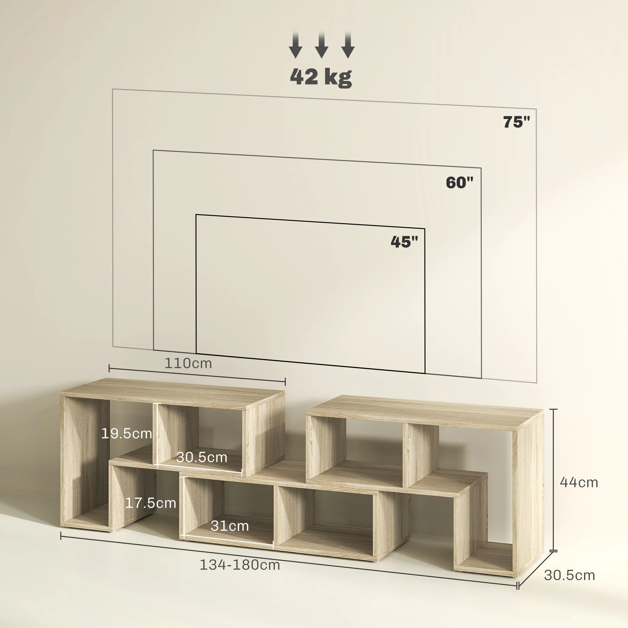 HOMCOM TV Unit for TVs up to 75 Inches, Free Combination TV Stand - Image 14