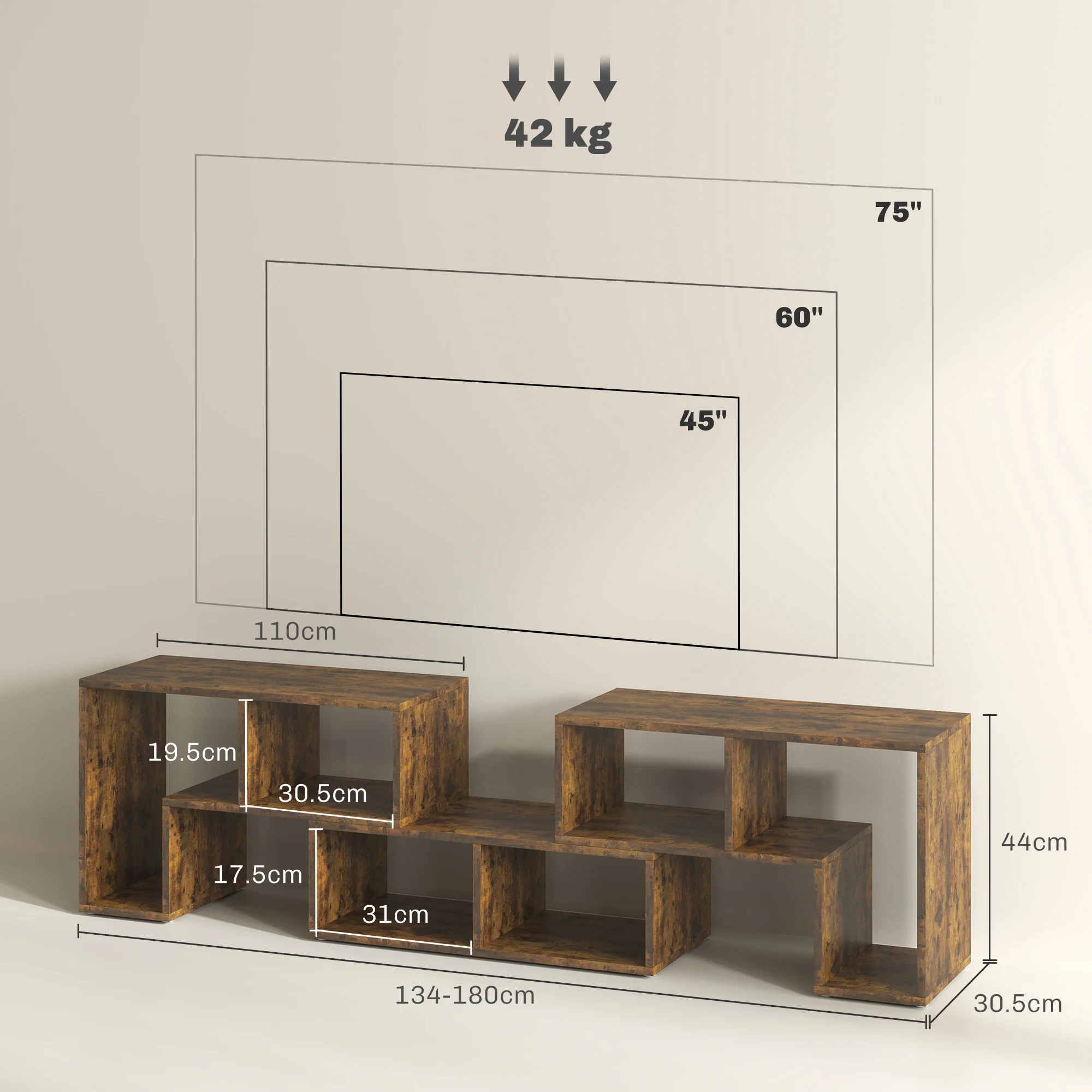 HOMCOM TV Unit for TVs up to 75 Inches, Free Combination TV Stand - Image 23