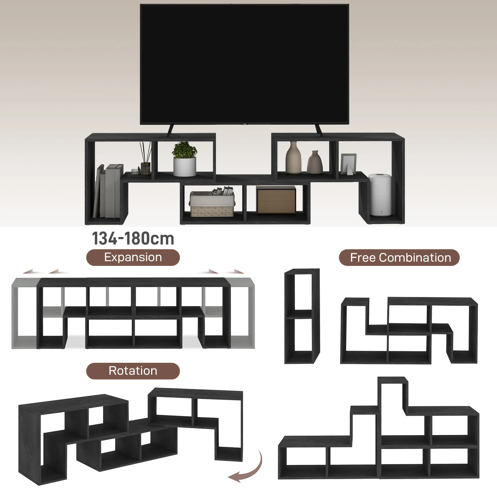 HOMCOM TV Unit for TVs up to 75 Inches, Free Combination TV Stand - Image 3