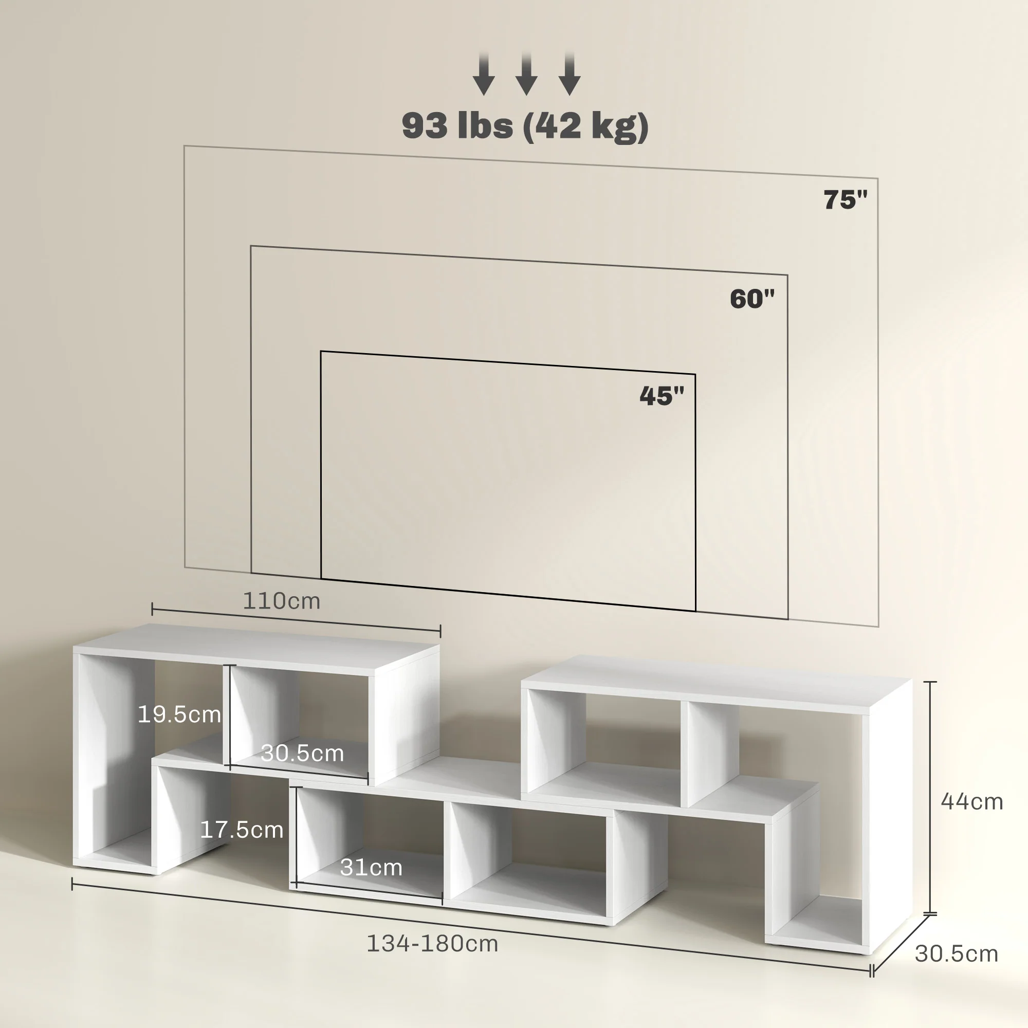 HOMCOM TV Unit for TVs up to 75 Inches, Free Combination TV Stand - Image 32