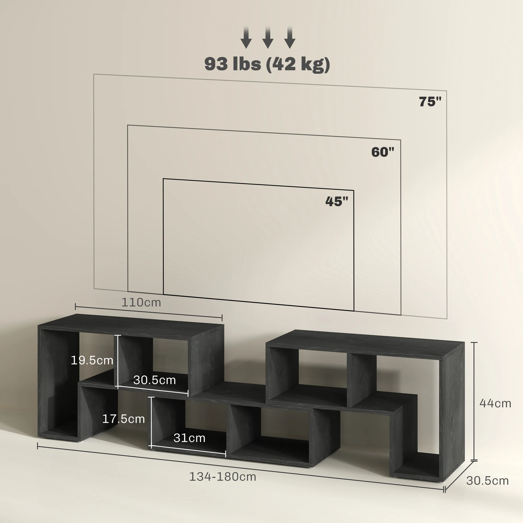 HOMCOM TV Unit for TVs up to 75 Inches, Free Combination TV Stand - Image 5